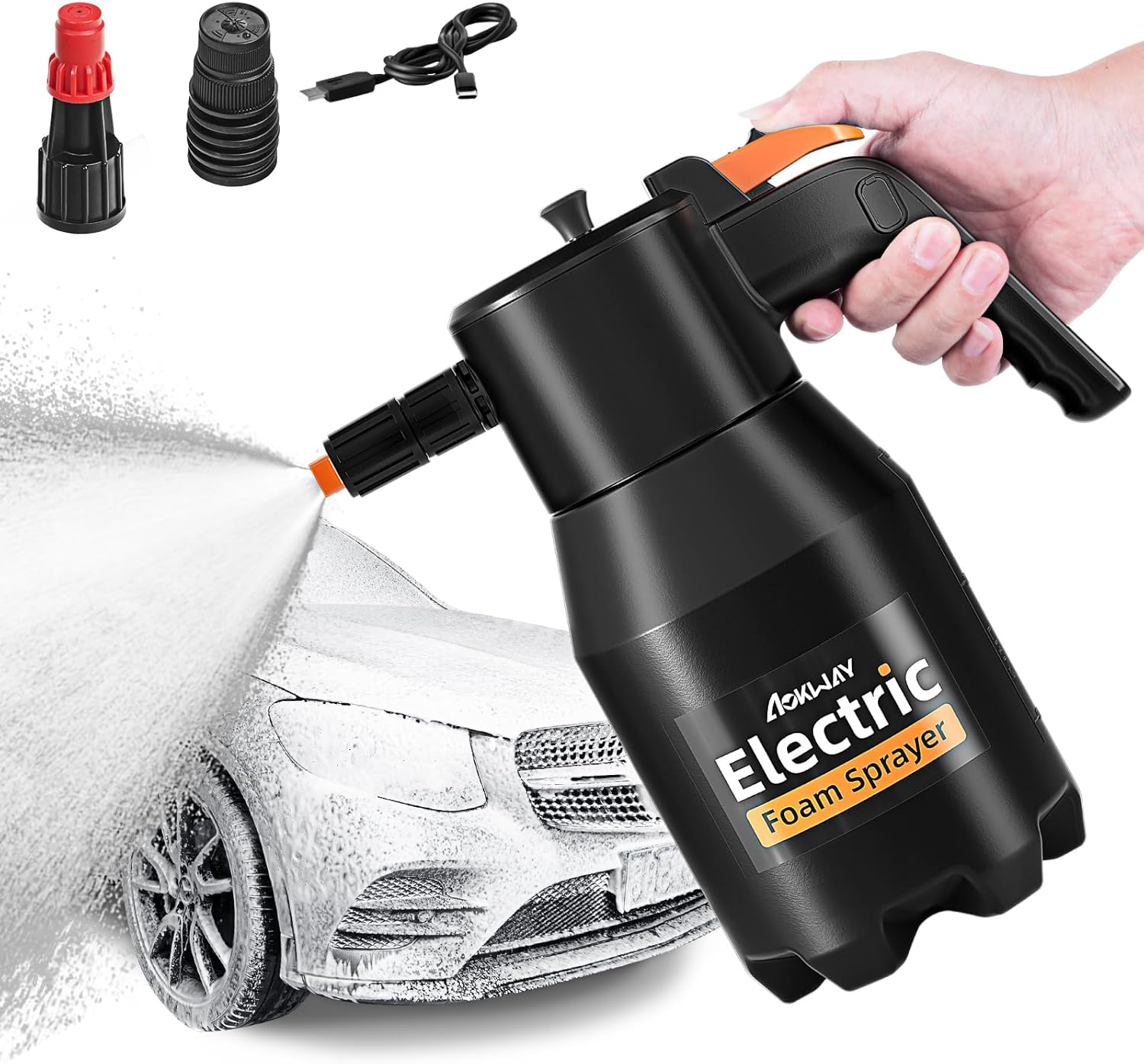 aokway Cordless Electric Foam Sprayer Car Wash Kit - Handheld Foam Cannon for Car Cleaning Detailing, Snow Foam Blaster, Car Accessories for Men