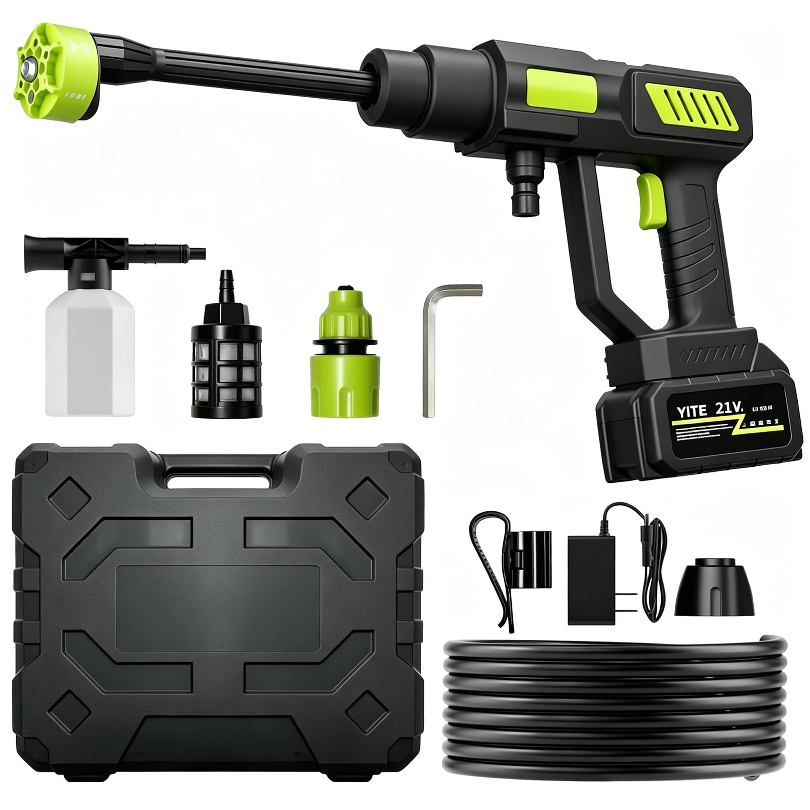 Cordless Pressure Washer, 6-in1 Portable Power Washer with 5M Hose & Storage Box, 21000RPM 21V Battery Jet Wash for Patio, Car, Bike, Balcony, Garden & Outdoor Cleaning