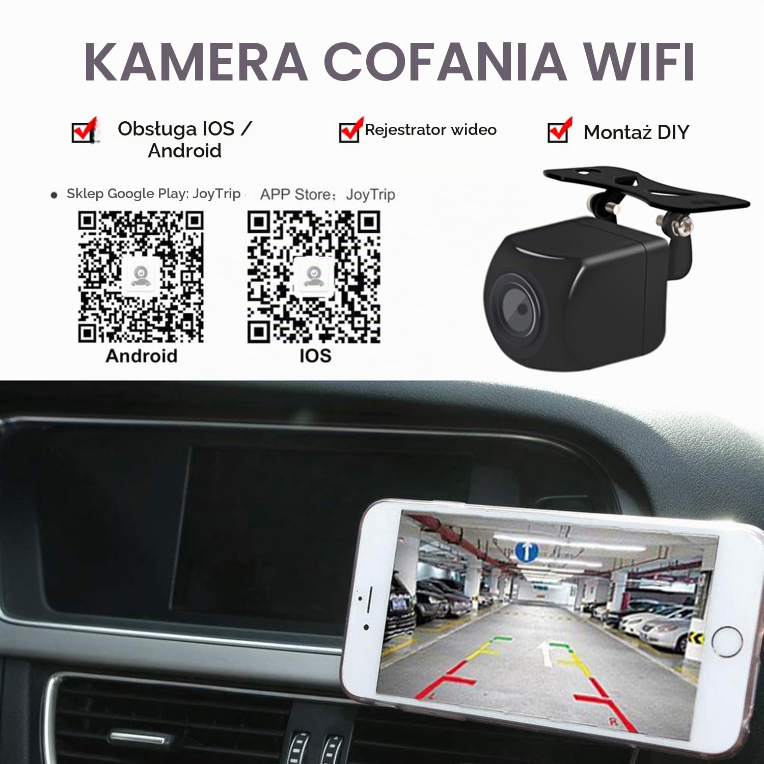 Wifi Aparat cofania 5V USB / 12V HD WIFI 5 Night Vision Camera Wodoodporny tachograf Kompatybilny z Android IOS dla motocykli samochodowych RV Van
