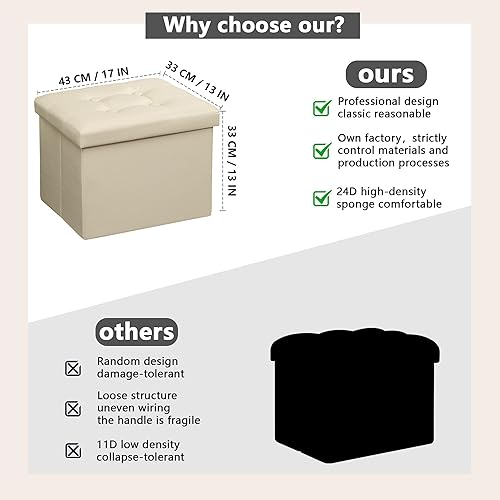 Miniatura 9 de AmasSmile Taburete plegable otomano de almacenamiento, banco de almacenamiento de cuero de 30 pulgadas, taburete otomano corto, almacenamiento de