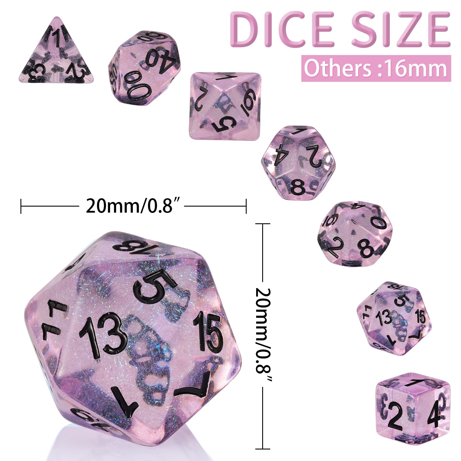 D&D Lot de 7 dés DND polyédriques à paillettes, adaptés aux jeux de rôle Donjons et Dragons D&D, Pathfinder, MTG, jeux de rôle transparents, violet D&D Lot de 7 dés DND polyédriques à paillettes, adaptés aux jeux de rôle Donjons et Dragons D&D, Pathfinder, MTG, jeux de rôle transparents, violet