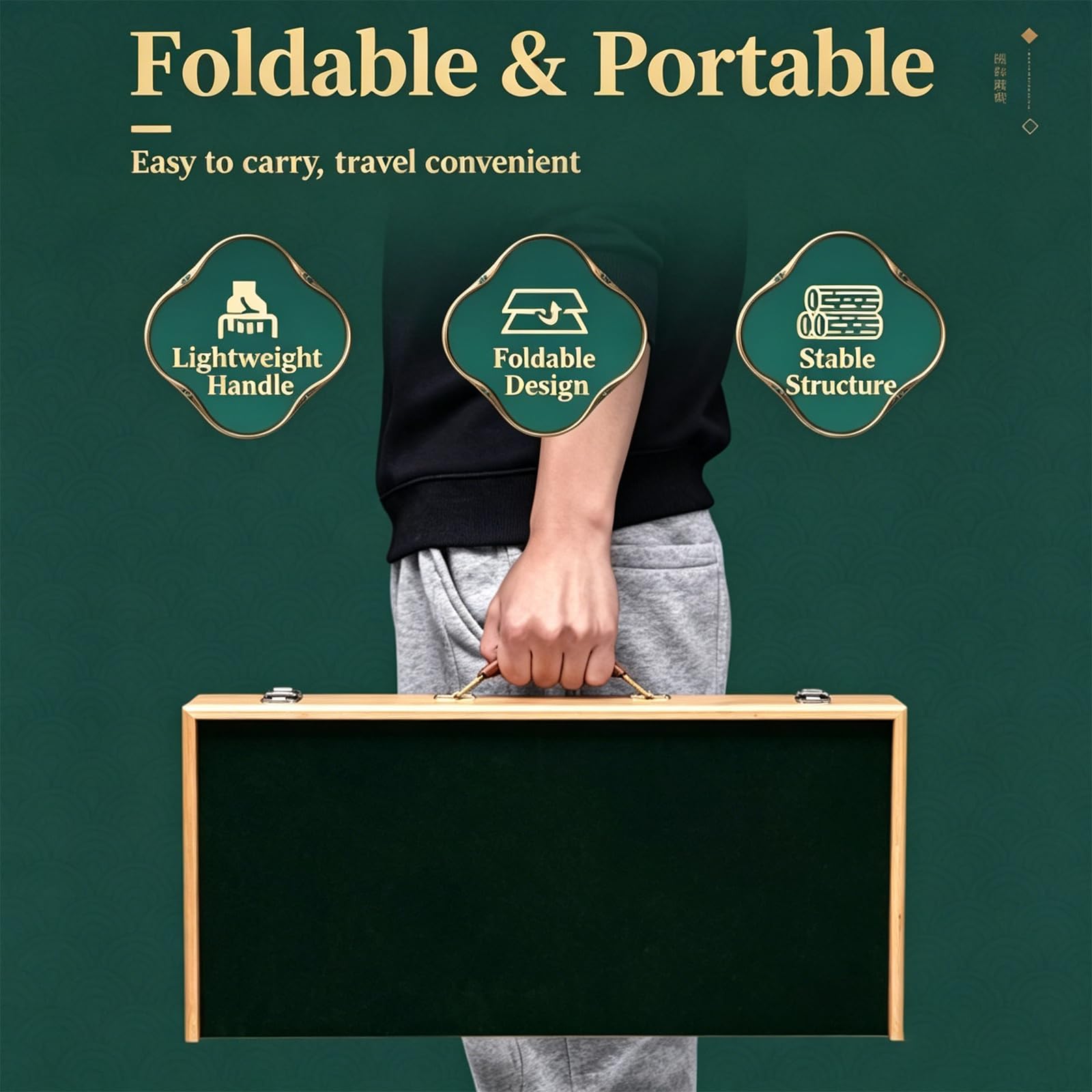 Mesa Plegable De Madera Portátil para Mahjong, Incluye Bolsa De Almacenamiento, Regla Y Dados para Uso Doméstico Y Recreativo Al Aire Libre. Superficie Fácil De Limpiar para El Hogar O Noches De