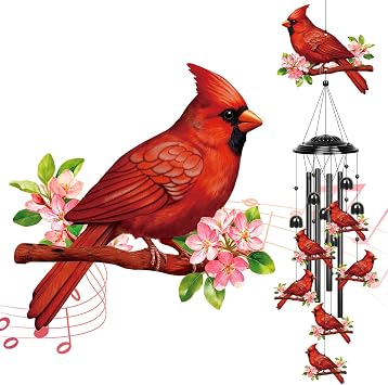 YHmall Cardinal Chimes for Outside, 35 Birthday Gifts for Women Grandma | Memorial Gifts for Mom Colorful Metal Wind Chime Cardinal Decor for Home Yard Patio Garden Outdoor