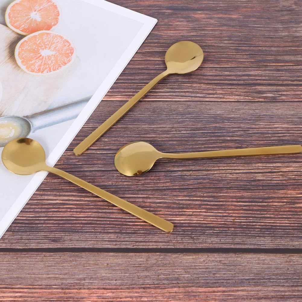 Juego de 96 cucharas de café redondas de acero inoxidable, mini cucharas de té, azúcar, postre, cucharilla de helado, cucharilla de sopa, accesorios de cocina (dorado)