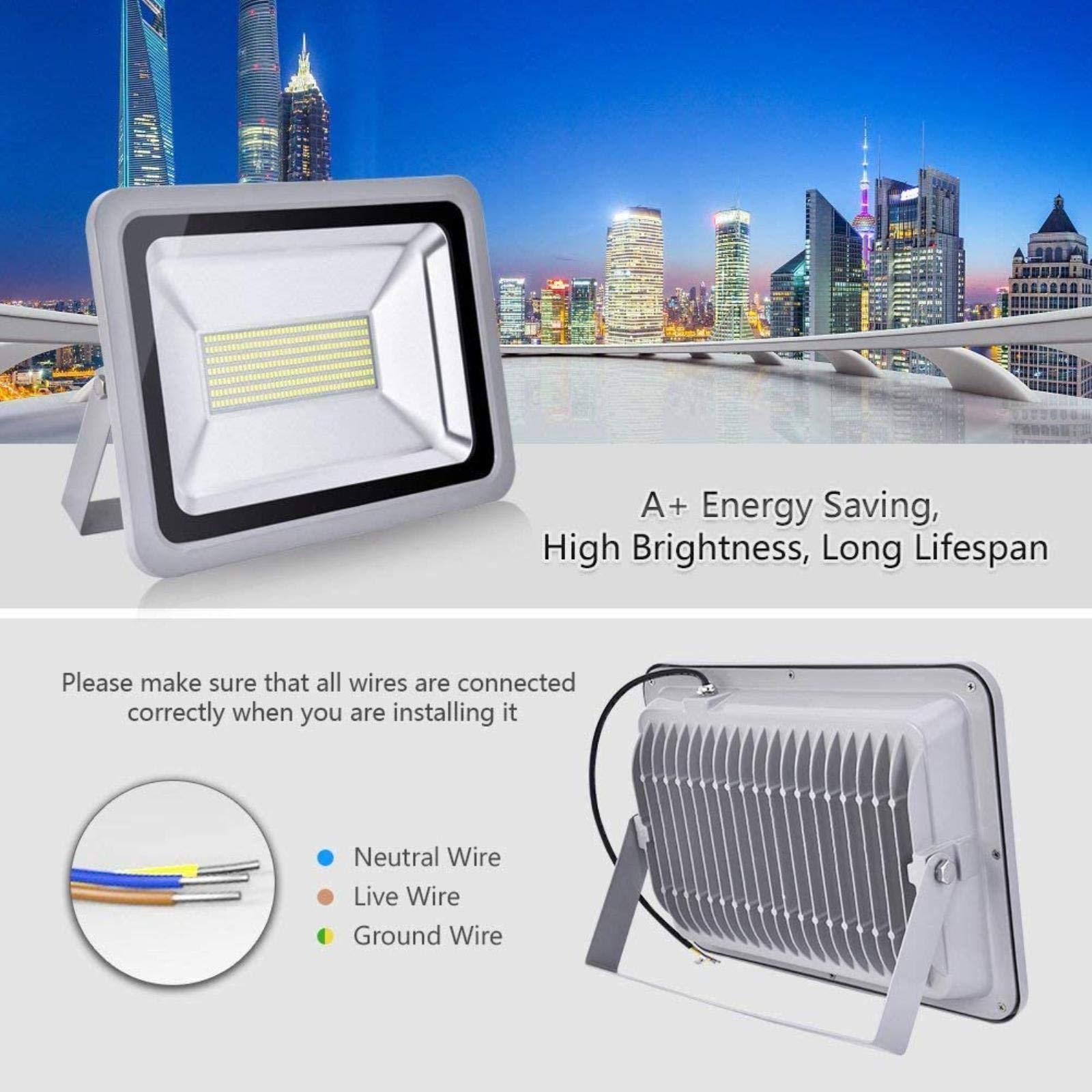 Luces de inundación solares Reflector LED para Exteriores, 1000W Foco LED Blanco frío, 6000 6500K, Ip65 Luz de Pared Impermeable para Exteriores para jardín, Garaje