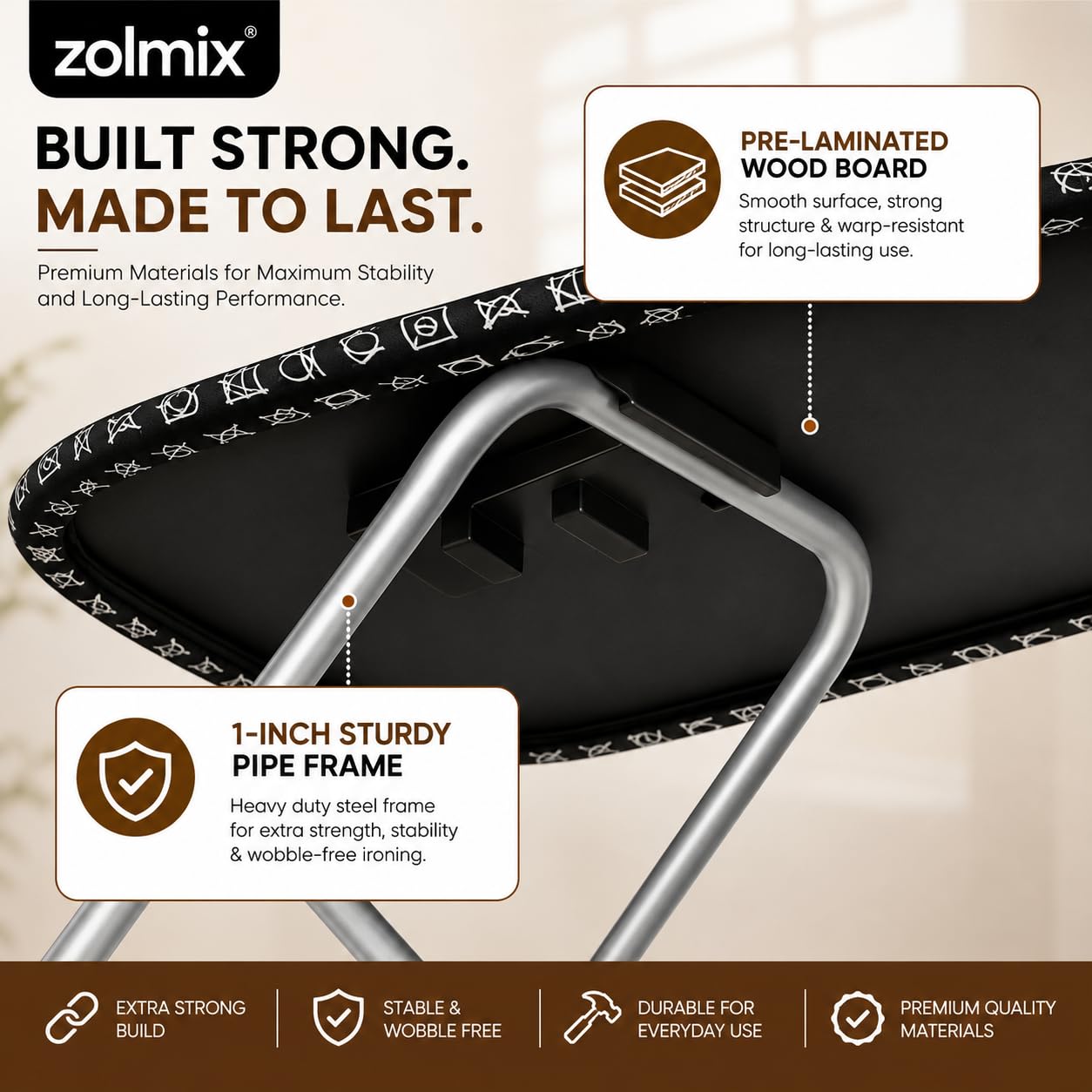 ZOLMIX Wooden Ironing Board - Durable & Spacious -5