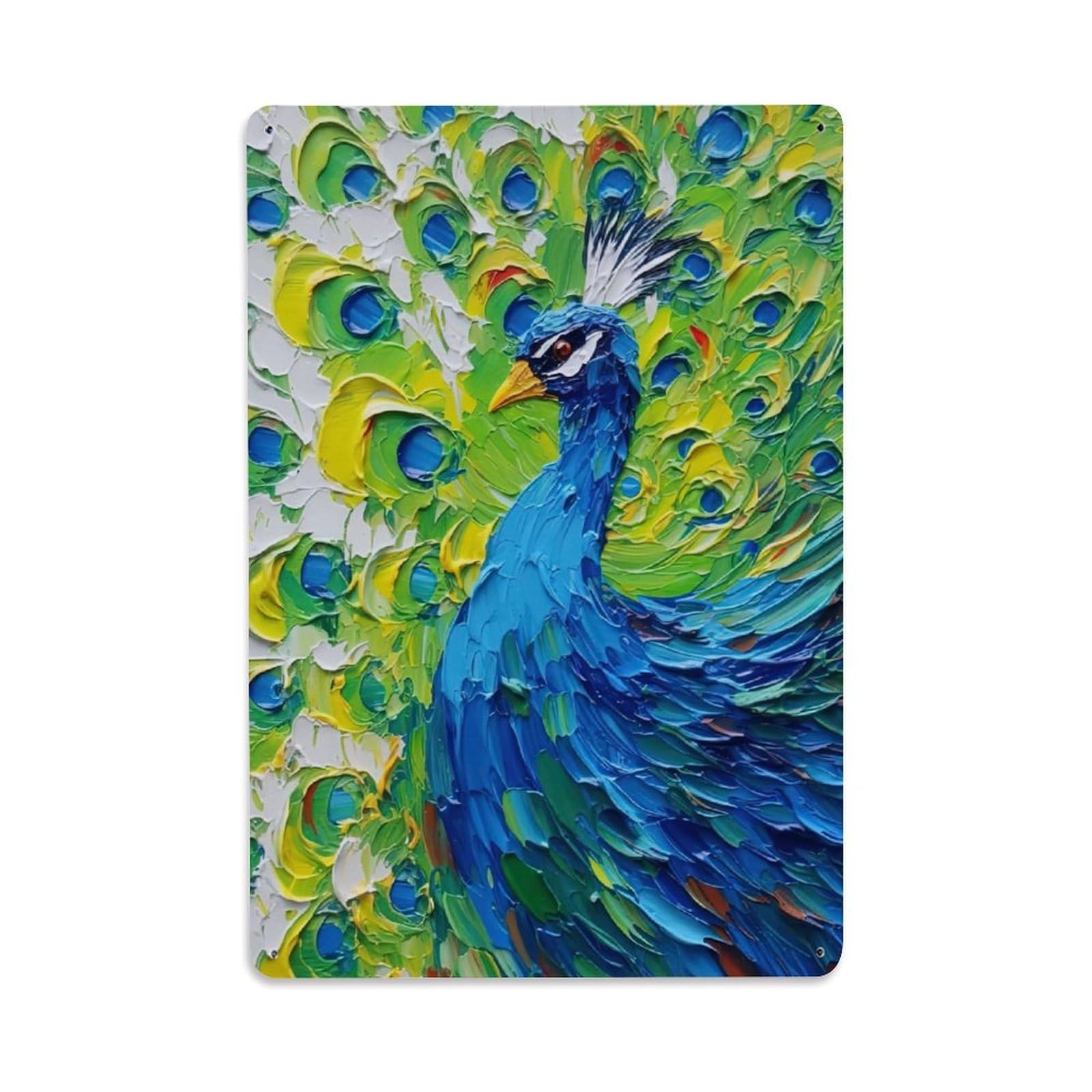 Natural History Animal Abstract Wildlife Vintage Main Peacock Metal Tin Sign Plaque Wall Decor for Cafe, Man Cave, Club Bar, Office, Home Garden Round Metal Poster 8x12Inch