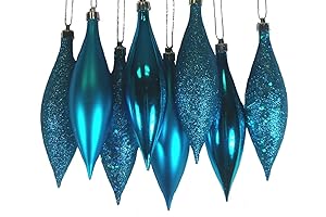 8ct Turquoise Blue Shatterproof 4-Finish Finial Drop,Plastic,Christmas Ornaments