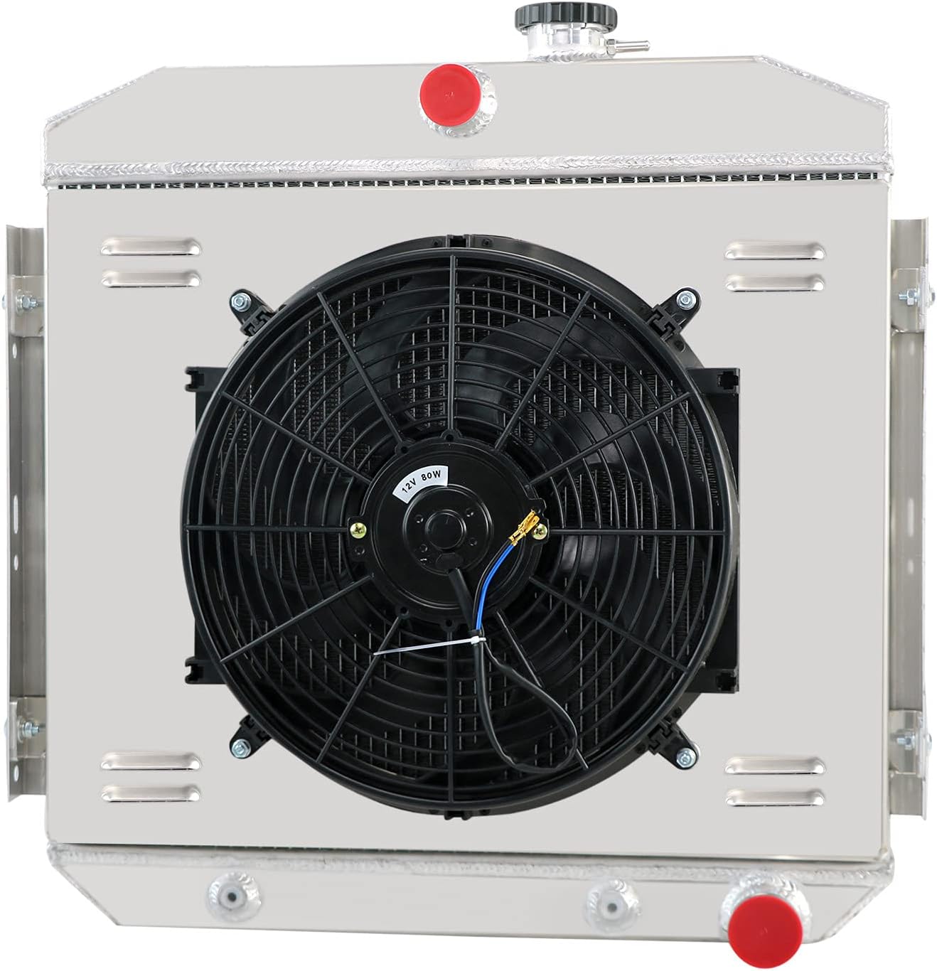 4 Row All Aluminum Radiator + Shroud + Fan + Relay Fit 1955-1957 Chevy Bel Air/One-Fifty Series/Del Ray/Two-Ten Series 3.8L L6 GAS/4.3L 4.6L V8 GAS