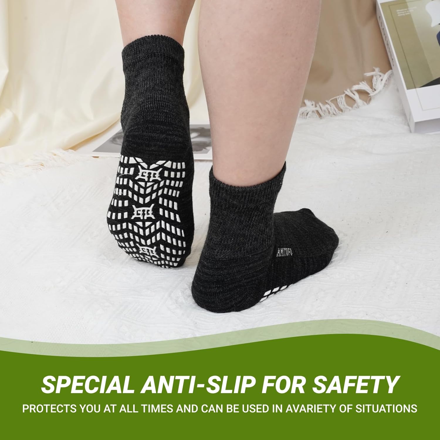 CaiDieNu Non Slip Diabetic Ankle Socks: Bamboo Viscose Non Binding Hospital Socks with Grip for Women Men Elderly Edema - Image 2