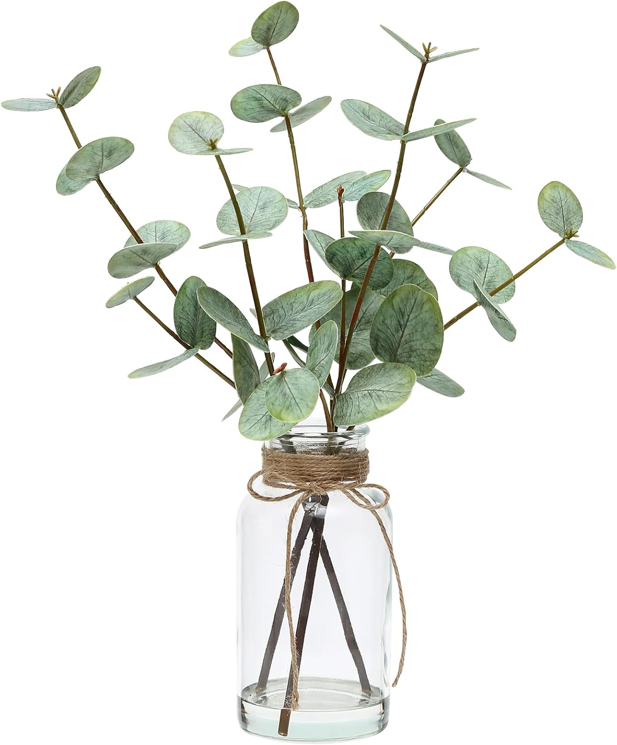 15″ Artificial Eucalyptus Stems in Vase, Real Touch Small Fake Eucalyptus Plant for Table Bathroom Shelves Farmhouse Wedding Home Office Coffee Table Décor