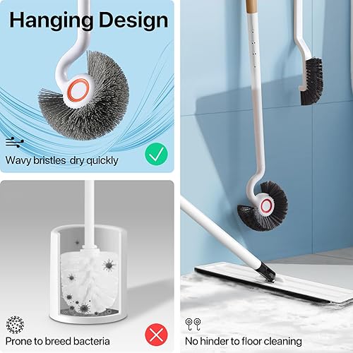 Miniatura 5 de Chijoo Cepillo de inodoro perfumado con limpiador de llantas (mango de madera), cepillo para inodoro, cepillo limpiador de inodoro en ángulo,