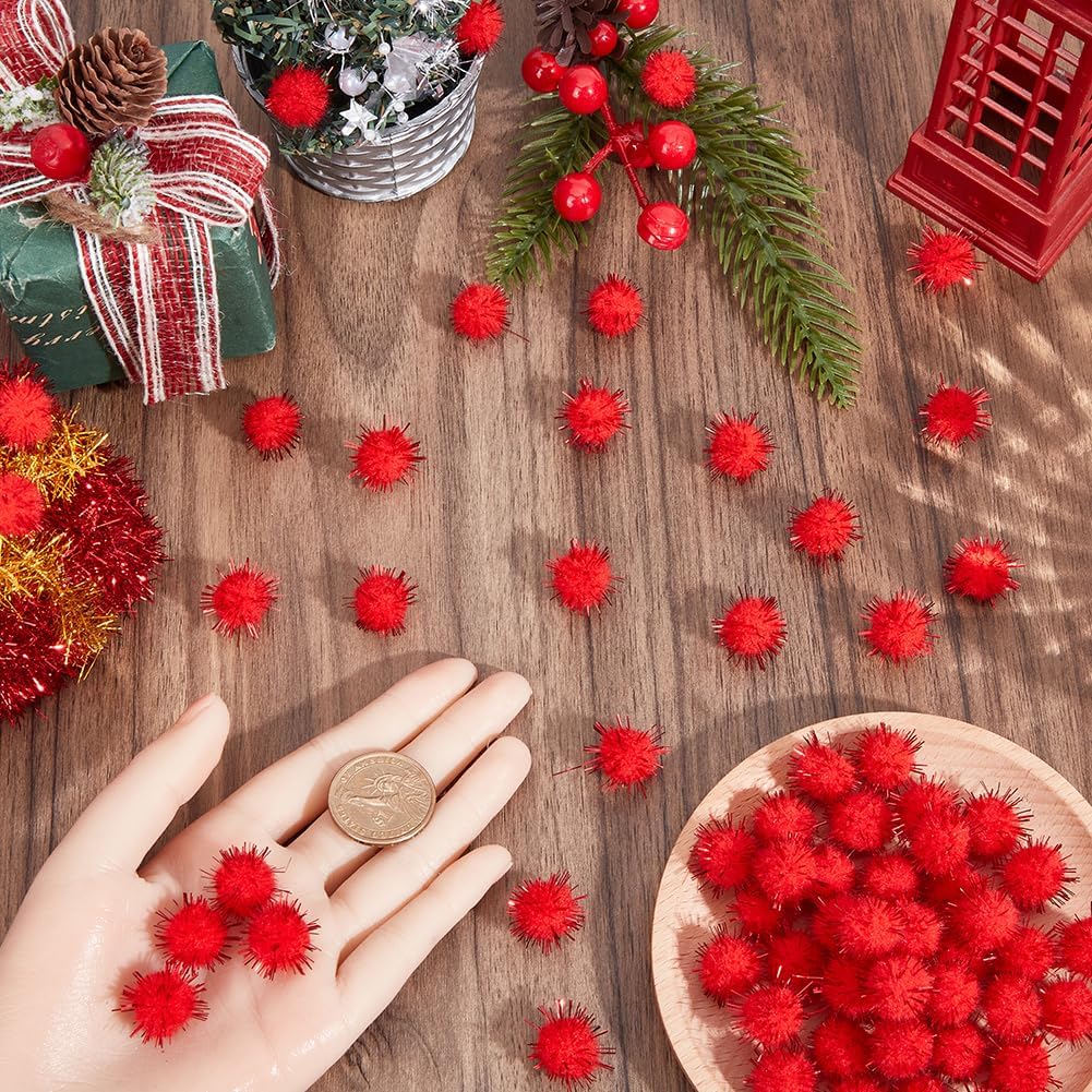 SUNNYCLUE 120Pcs Glitter Pom Poms Bulk Sparkly Pom Pom Balls 0.59 Inch Red Craft Fuzzy Tinsel Pompoms Puff Balls Soft Glitters Pompoms for Arts Crafts DIY Decorations Summer Holiday Christmas Party