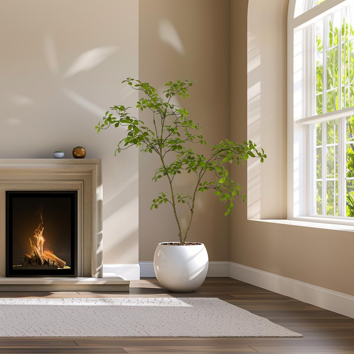 Artificial Gardenia Tree,5ft（1pack） Tall Fake Plants Artificial Mahonia fortunei Plants for Indoor, Fake Trees for Office Home Living Room Floor Patio Greening Porch Decor