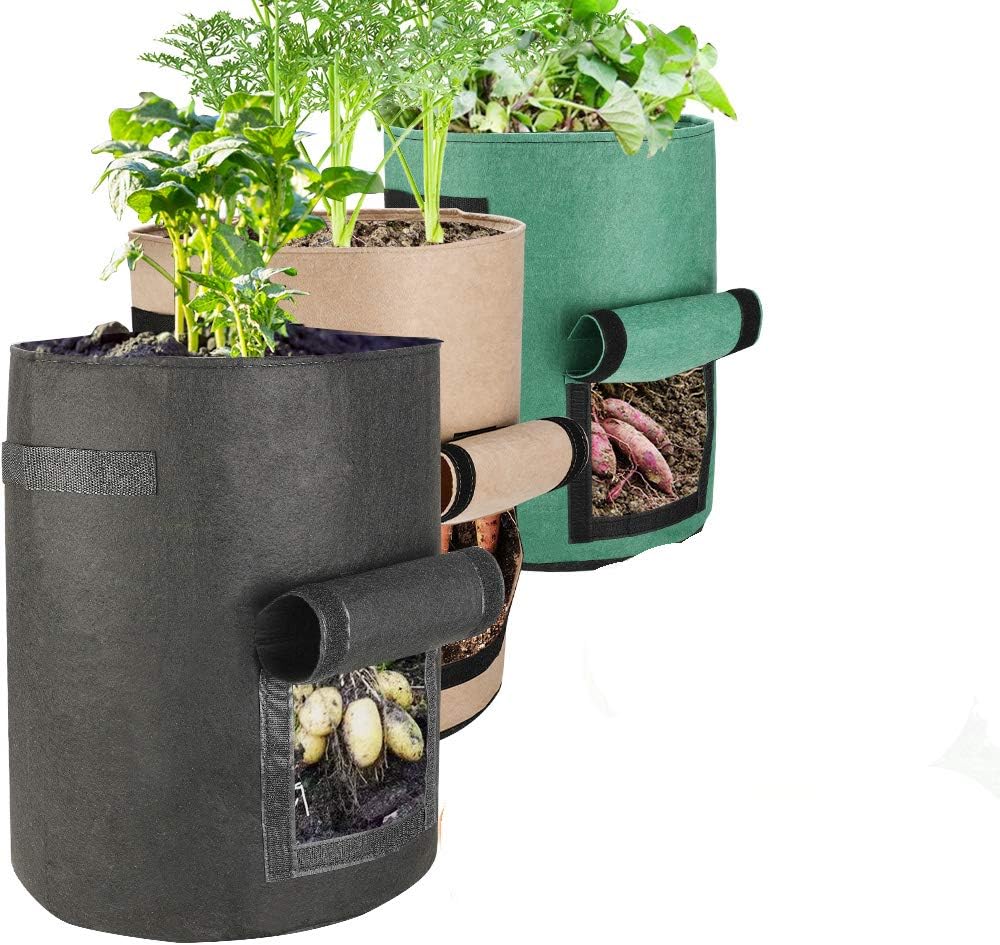 Futone Grow Bags, Potato Planter Bags, Planting Fabric Pots with Handles and Flap, Garden Bags for Vegetables, Tomatoes, Carrots, Onions (7 Gallon - 3 Pack)