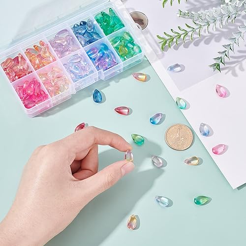 Miniatura 5 de PH PandaHall Cuentas de cristal de lágrima, 200 cuentas de cristal de gota de agua de 10 colores, cuentas sueltas transparentes, dijes coloridos