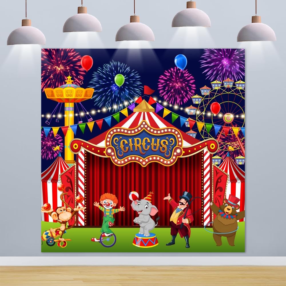 Sfondo per feste a tema circo, 2,4 x 2,4 m, per servizi fotografici, carnevale, cabina fotografica, sfondo benvenuto al carnevale banner carnevale circo tema decorazioni sfondo