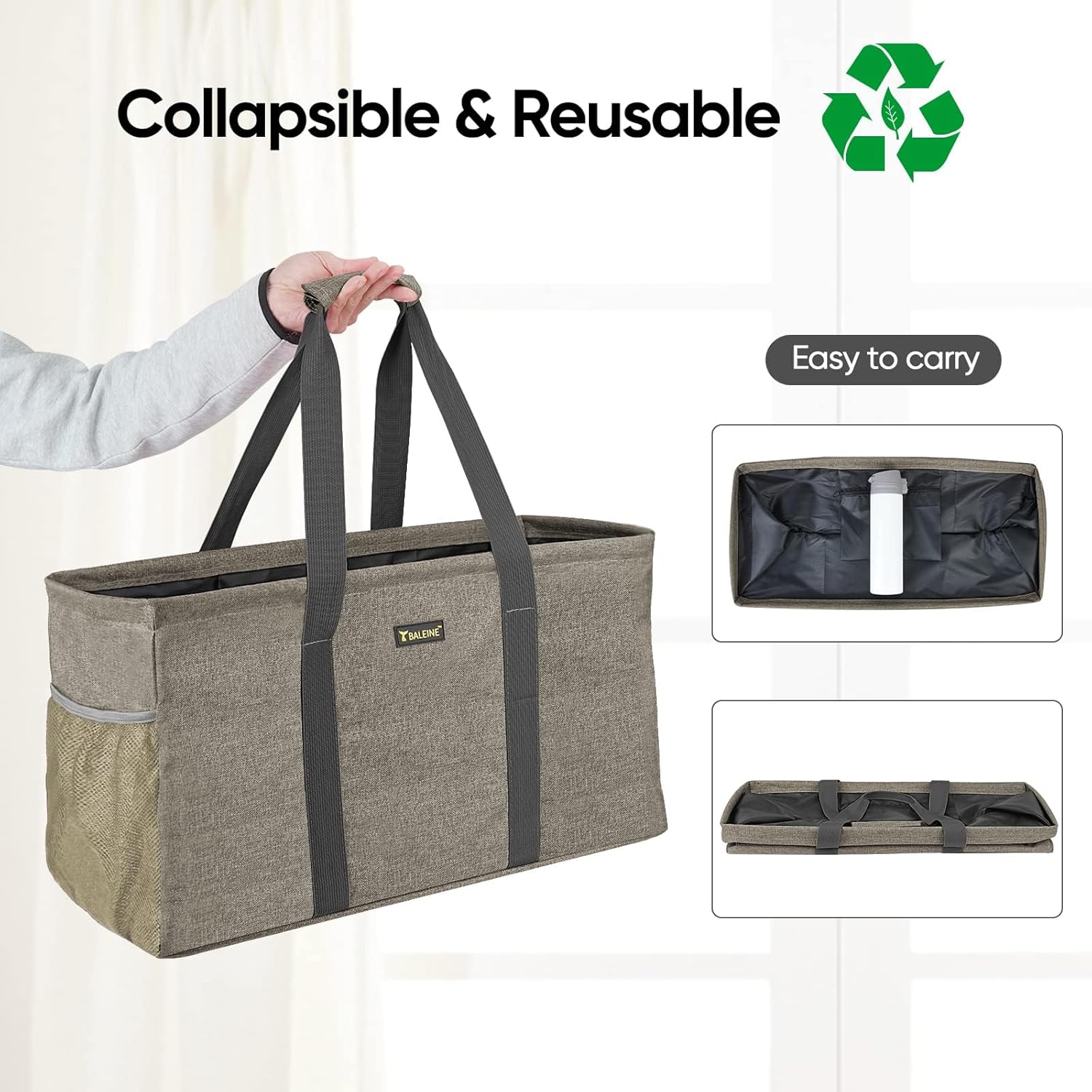 BALEINE Extra Large Utility Tote Bag with Wire Frame for Storage (Beige, 22''x12''x10'') 22''x12''x10'' Beige