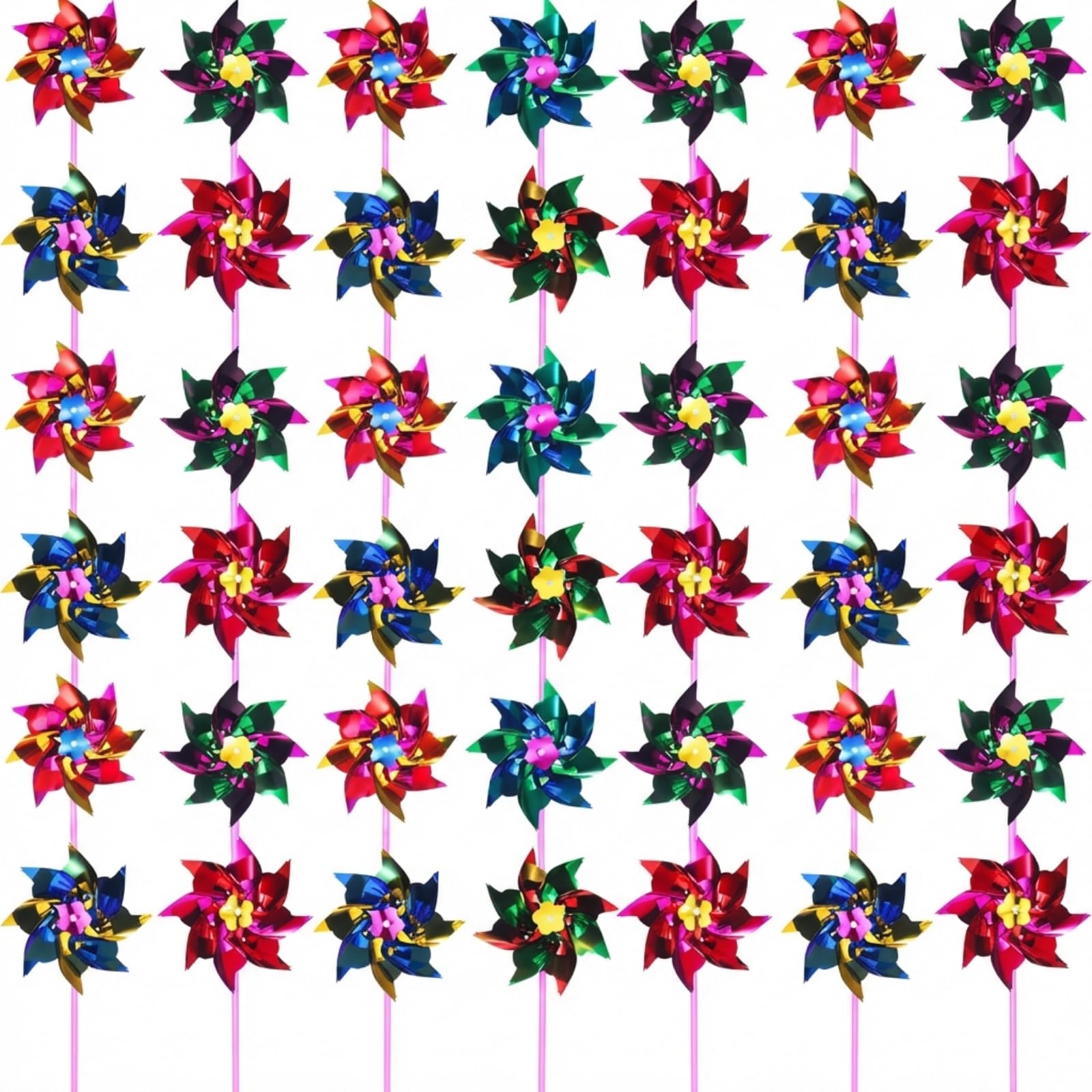 50 Pcs Plastic Rainbow Pinwheel for Kid Party Pinwheels DIY Lawn Windmill Set for Teenagers Toy Garden Party Lawn Decor, Assorted Color