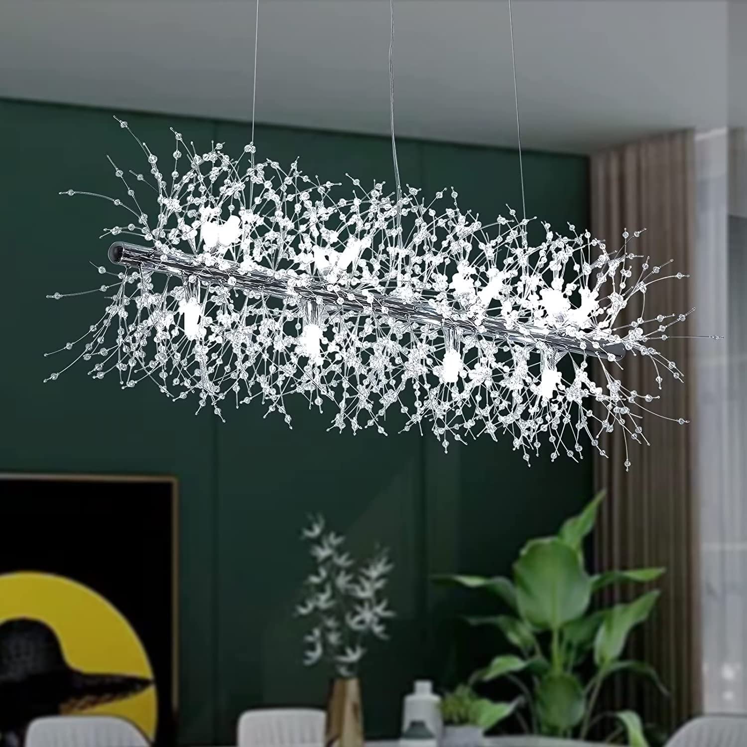 NHPJFDC Silver Dandelion Chandelier luminaire, 24 Lights - 40 inch Diameter, LED G9 Bulbs Included, Oversized Large Hanging Chandelier luminaire (Silver Long)