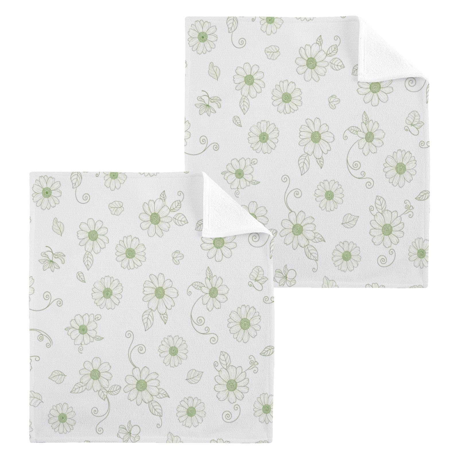 BOESI Daisy Sketch Pattern 12x12in Cotton Washcloth,Face Towel