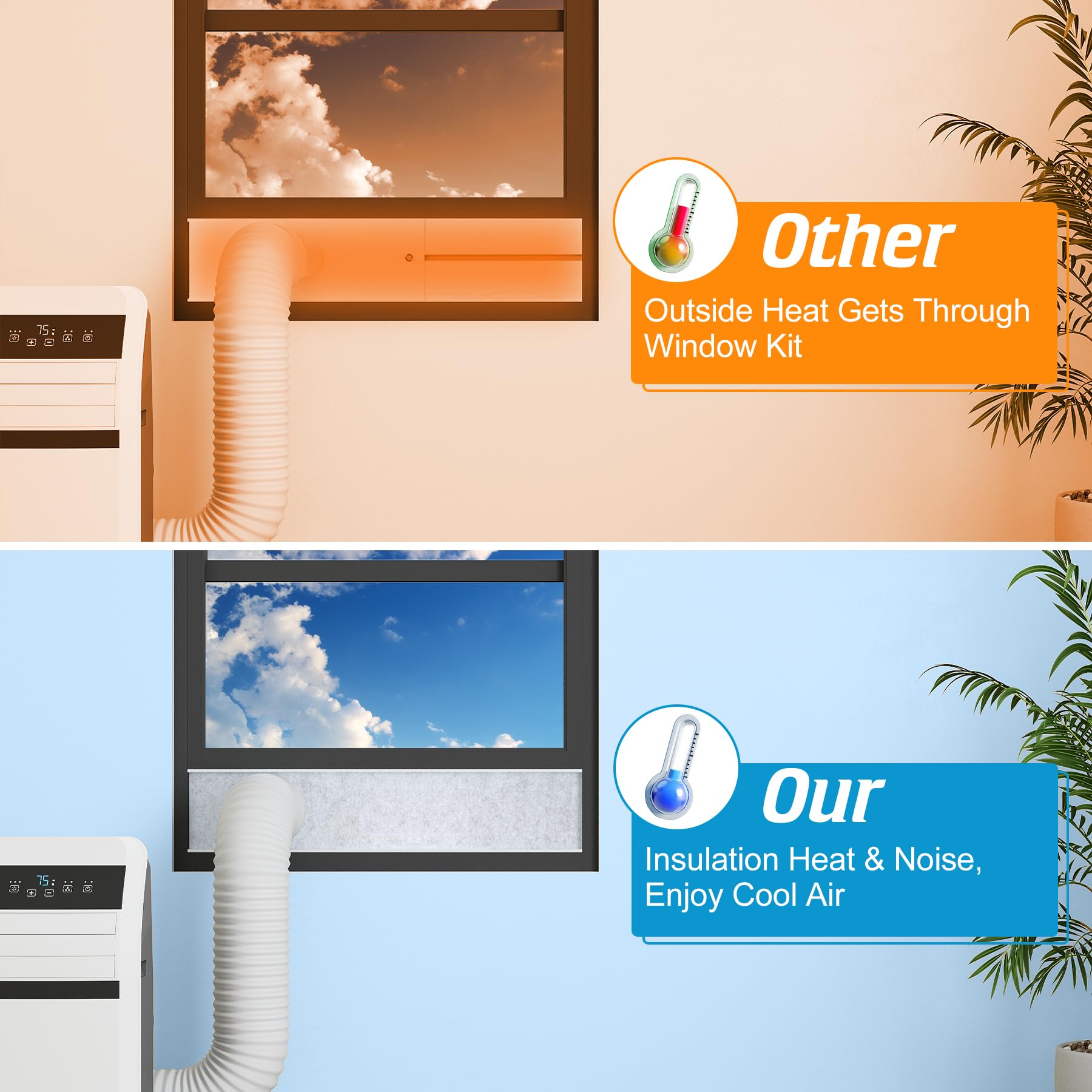 Daisypower Kit de ventana de aire acondicionado portátil con aislamiento de espuma, aislamiento térmico y ruido, paneles de sellado ajustables para manguera de CA, se adapta a una ventana doble