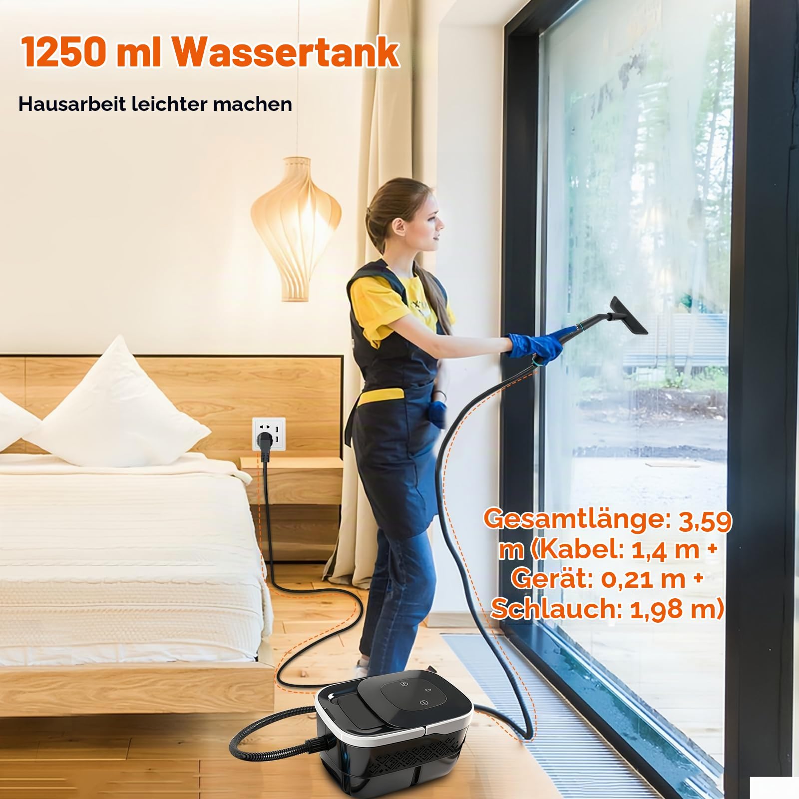 2500 W 4 bar Hochdruck-Handdampfreiniger, 1250 ml Tank 6 Stufen Hochtemperatur-Druckreinigungsgerät für Auto, Fenster, Küche, Boden, Möbel