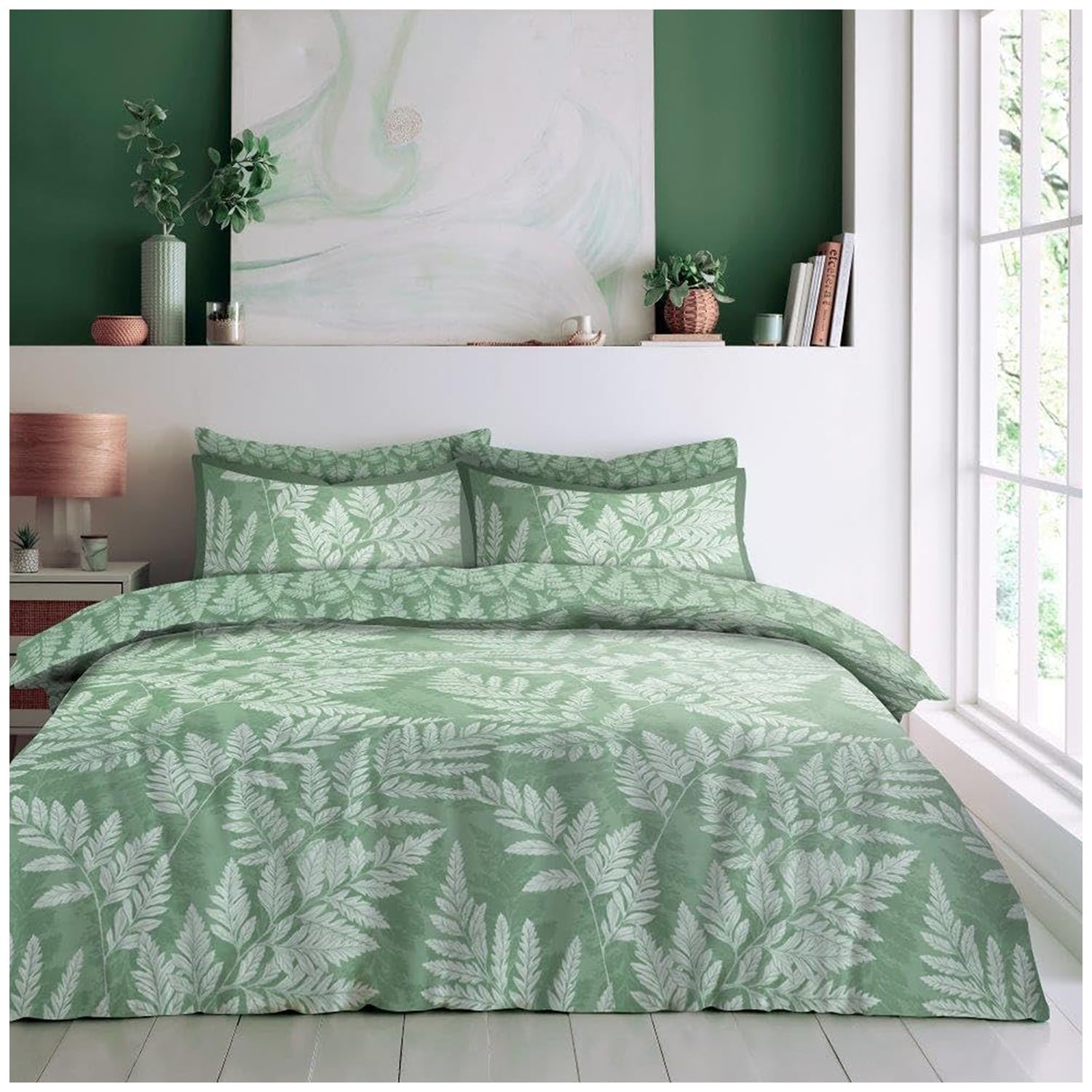 Gc Gaveno Cavailia Fern-Multi Botanical Leaves King Size Bedset - Light Weight Garden Leaf Duvet Cover Set - Polycotton Reversible Leafs Bed Cover With Pillowcases - Multi