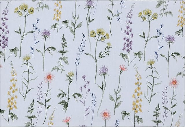 Sleepdown Meadow Floral Printed Table Placemats - Ideal for Kitchen Dining Table - Non-Slip Washable Heat Resistant - Pack of 4 - White - 49cm x 32cm