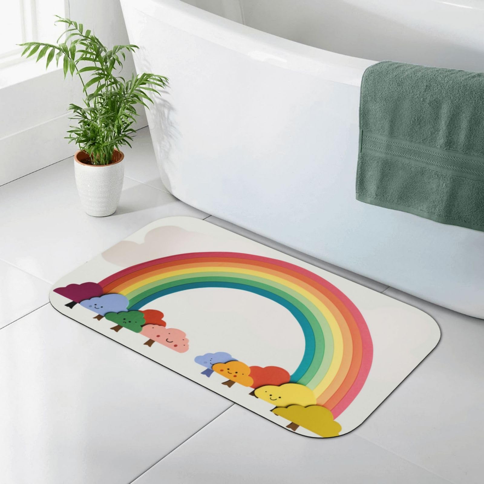 Tapis de bain antidérapant et absorbant arc-en-ciel 80x50 cm pour douche sécurisée