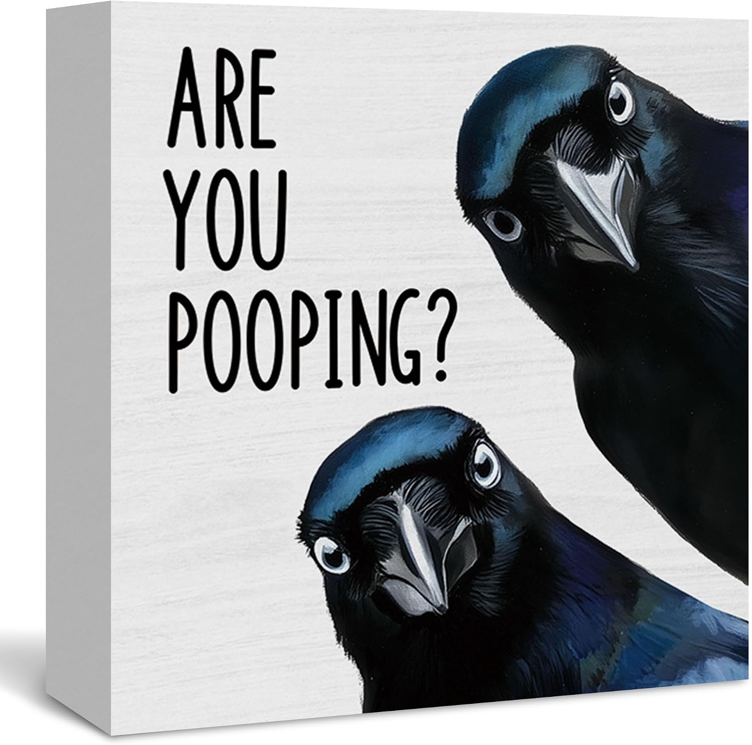 Funny Black Crow Raven Bathroom Wooden Box Desk Sign Decor 5x5