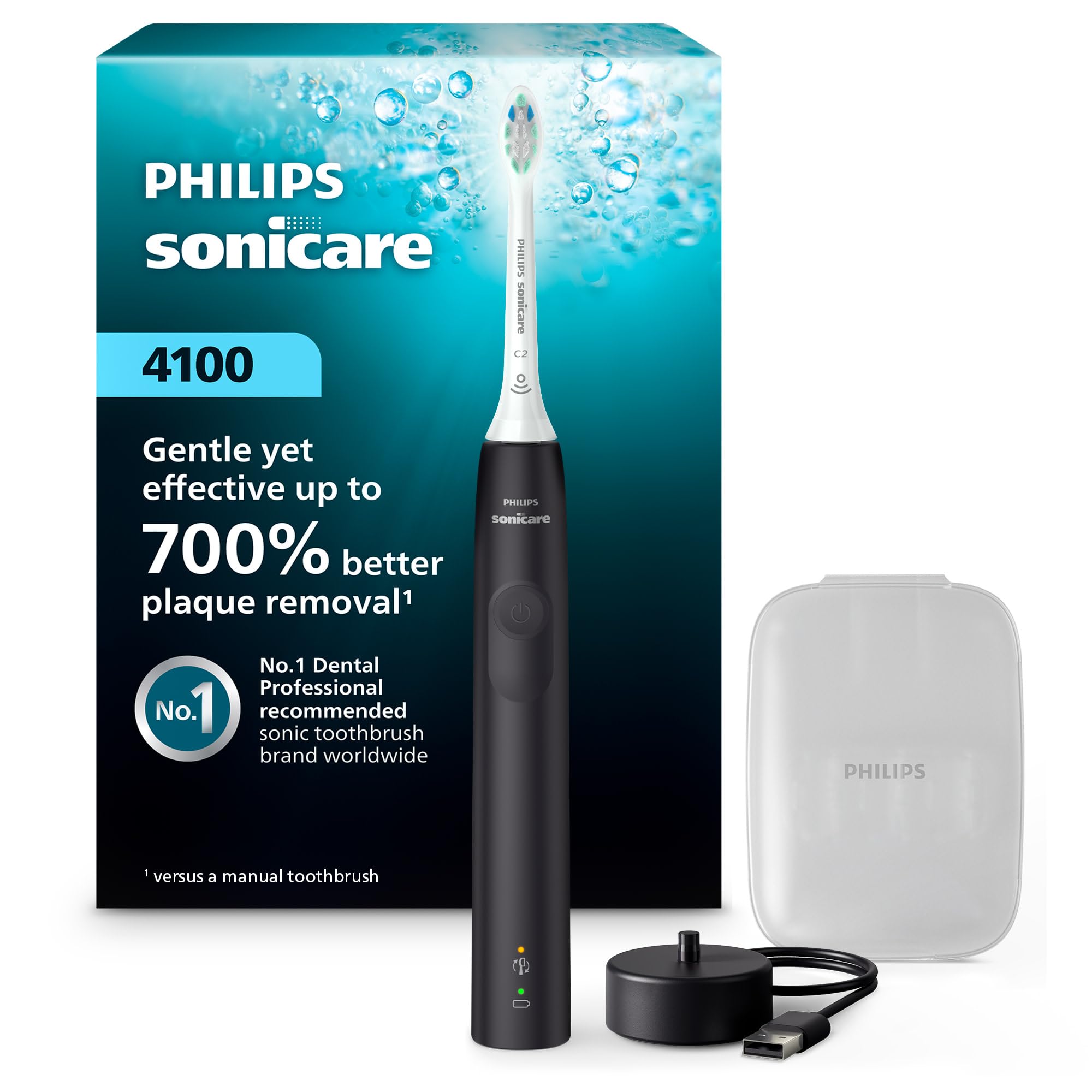 4100 Rechargeable Electric Toothbrush, Advanced Plaque Removal, Pressure Sensor, Includes Brush Head Case, Black BD5003AZ