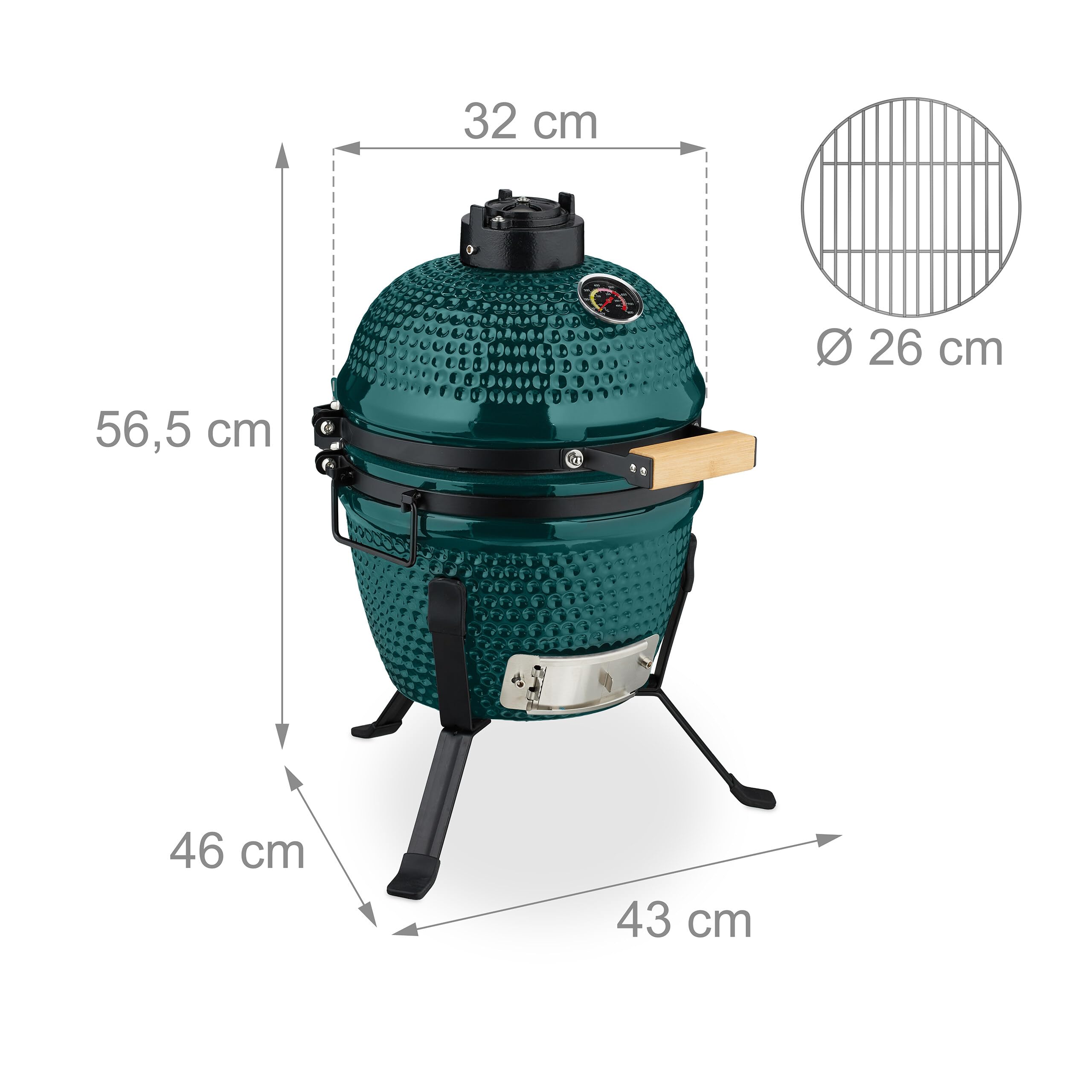 Relaxdays Barbecue a Carbonella Stile Kamado, Griglia Ø 26 cm in Ceramica, BBQ Carbone da Esterno