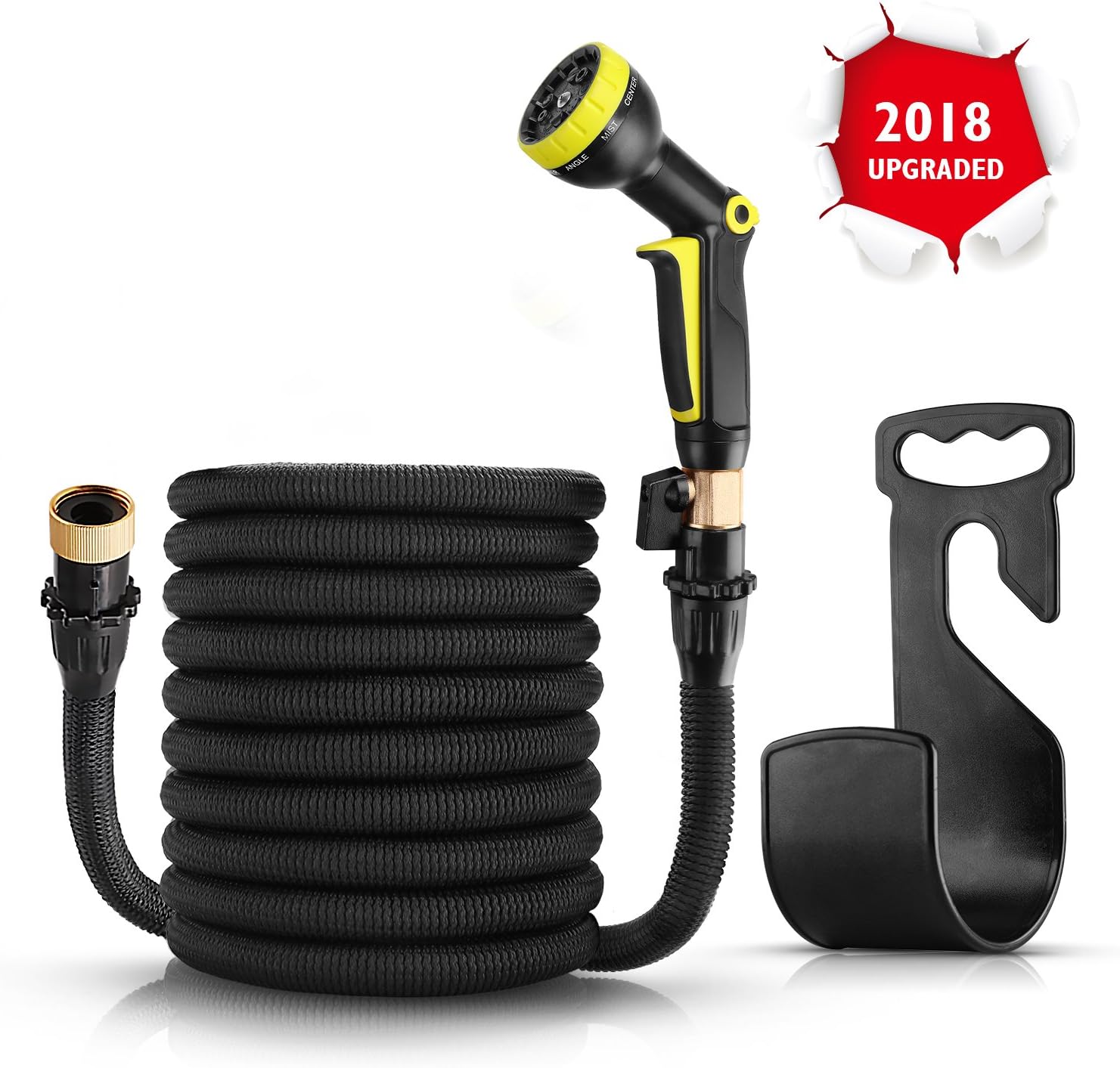 50ft Garden Hose - Expandable Water Hose with Triple Latex Core, 3/4" Solid Brass Fittings - Flexible Water Hose with 9 Spray Pattern Nozzle, Carrying Bag and Hanger - No-Kink Extra Strength Flexible