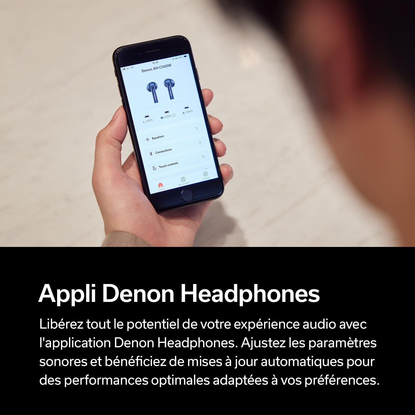 Denon AH-C500W Ecouteurs Bluetooth True Wireless Intra-Auriculaires avec Microphone Intégré, Son Supérieur, Étanchéité IPX4 - Noir