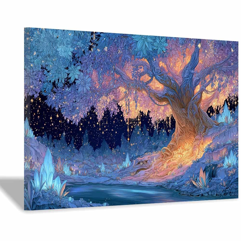 HOQIU Print Canvas Poster Decor Luminous fairy tree canvas prints, nature wall art, for Bathroom Home Office Decor(Multicolor)-30x40cm Framed