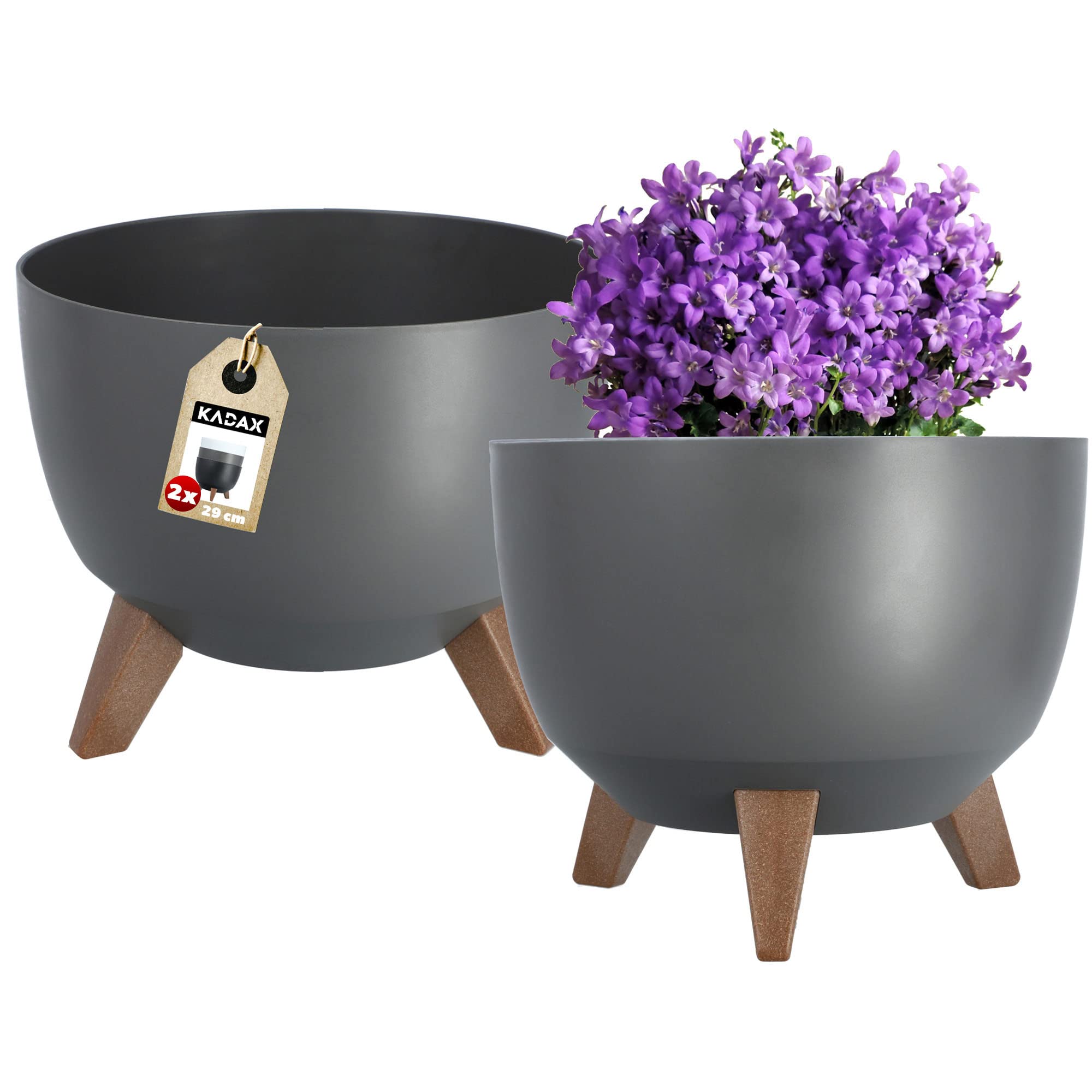 KADAX Plastic Flower Pot with Three Stands, Round Flower Bowl, Flower Pot, Flower Pot, Flower Pot, Balcony, Living Room (39.5 cm, Anthracite) — view 37