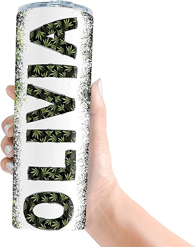 Miniatura 8 de Vaso delgado con nombre personalizado de 20 onzas con popote de doble pared (floral #2)