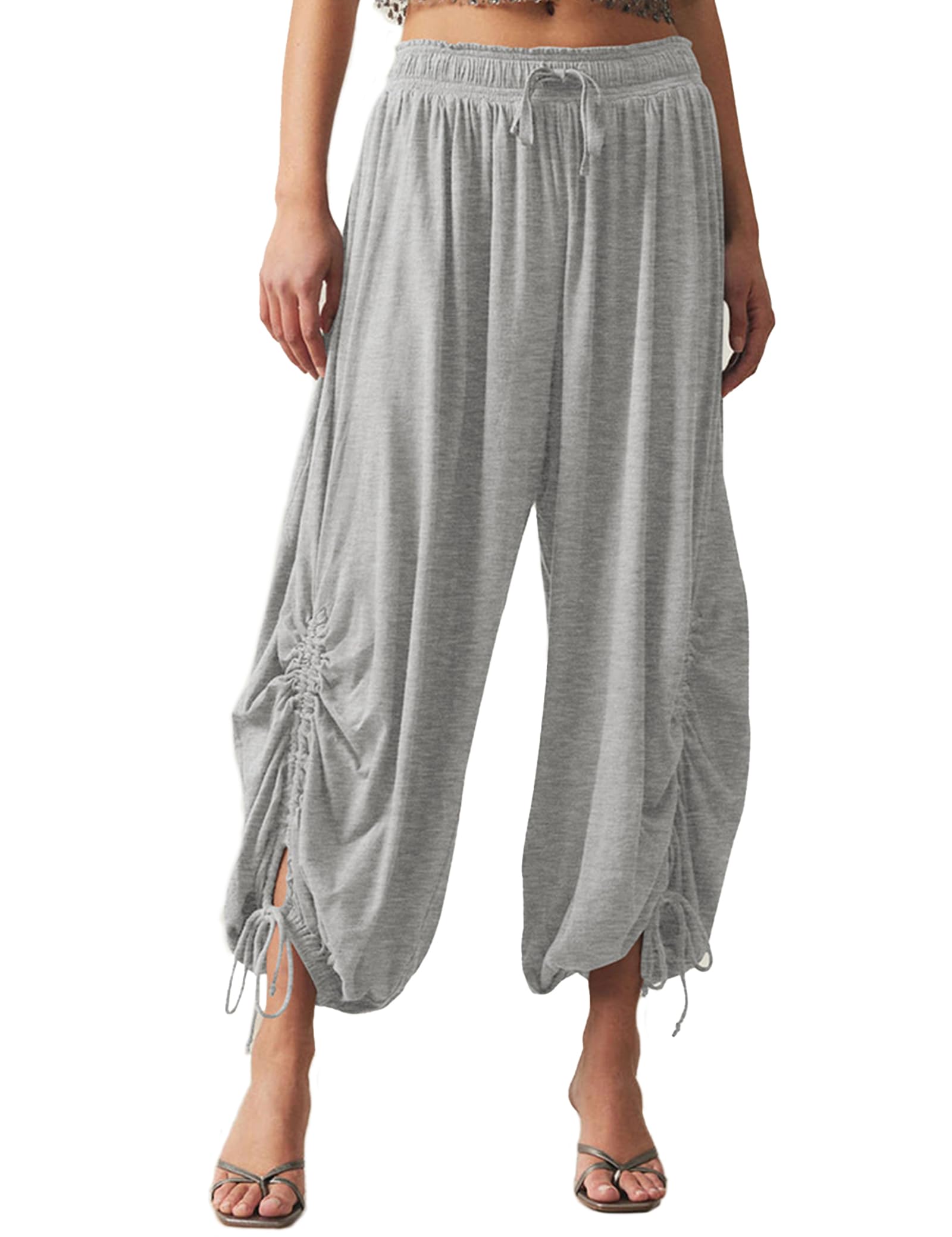 ISZPLUSH Women’s Balloon Jogger Pant High Waist Sweaterpants Drawstring Wide Leg Causual Loose Palazzo Trousers