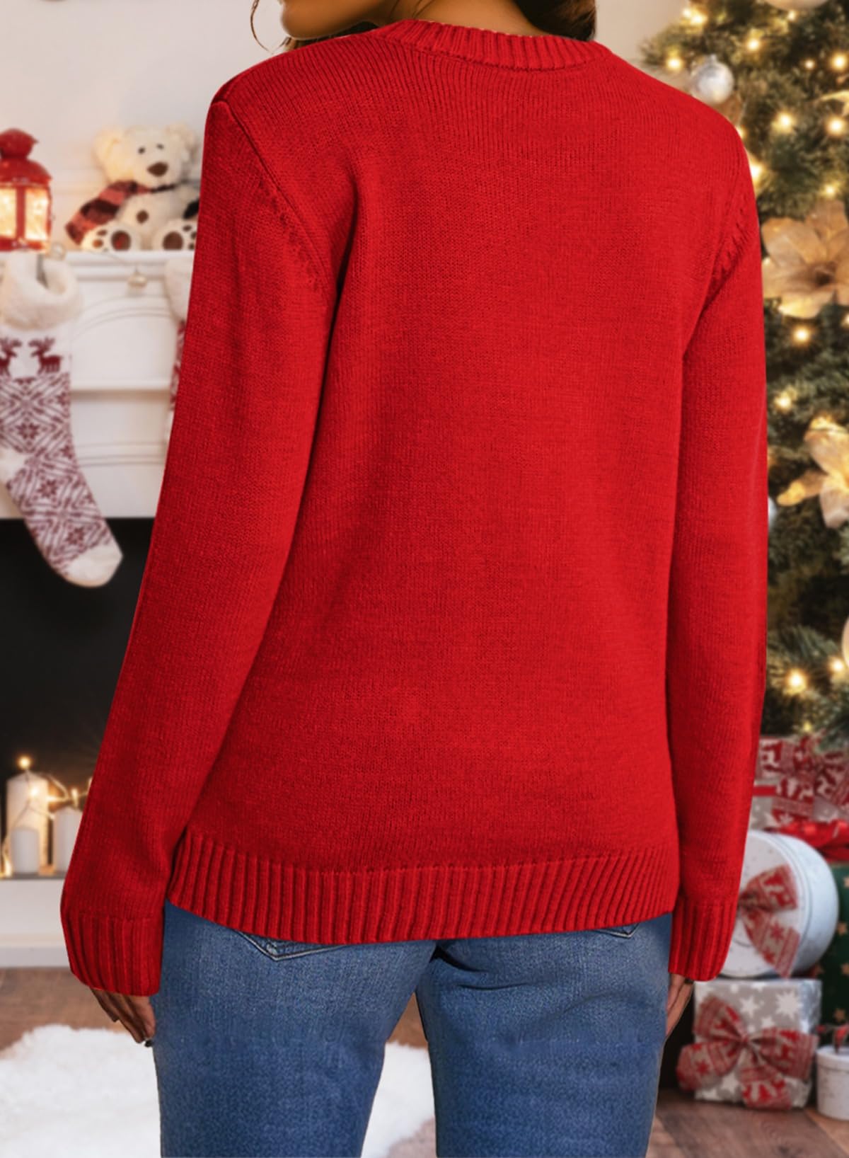 Pink Queen Women's 2025 Ugly Christmas Sweater Long Sleeve Knitted Pullove Xmas Jumpers Tops: Large Dark Red Snowman