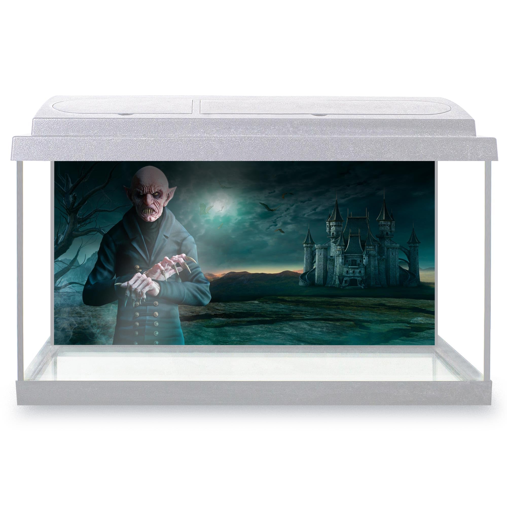 Aquarium Fish Tank Background 90x45 cm - Scary Vampire Castle Halloween Static Cling Vinyl Vivarium Terrarium External Application #53404