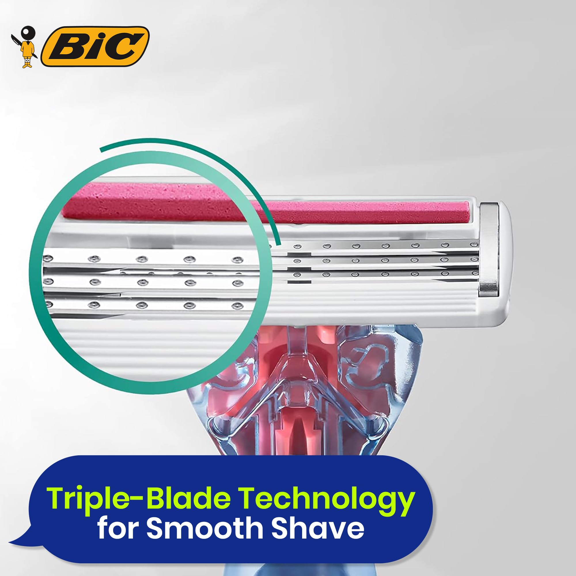 BIC Click 3 Soleil Sensitive damski wkład do maszynki do golenia, 4 wkłady, plastikowy wkład do maszynki do golenia z 3 ostrzami, paski smarujące z aloesem i witaminą E do gładkiego golenia (10 sztuk)