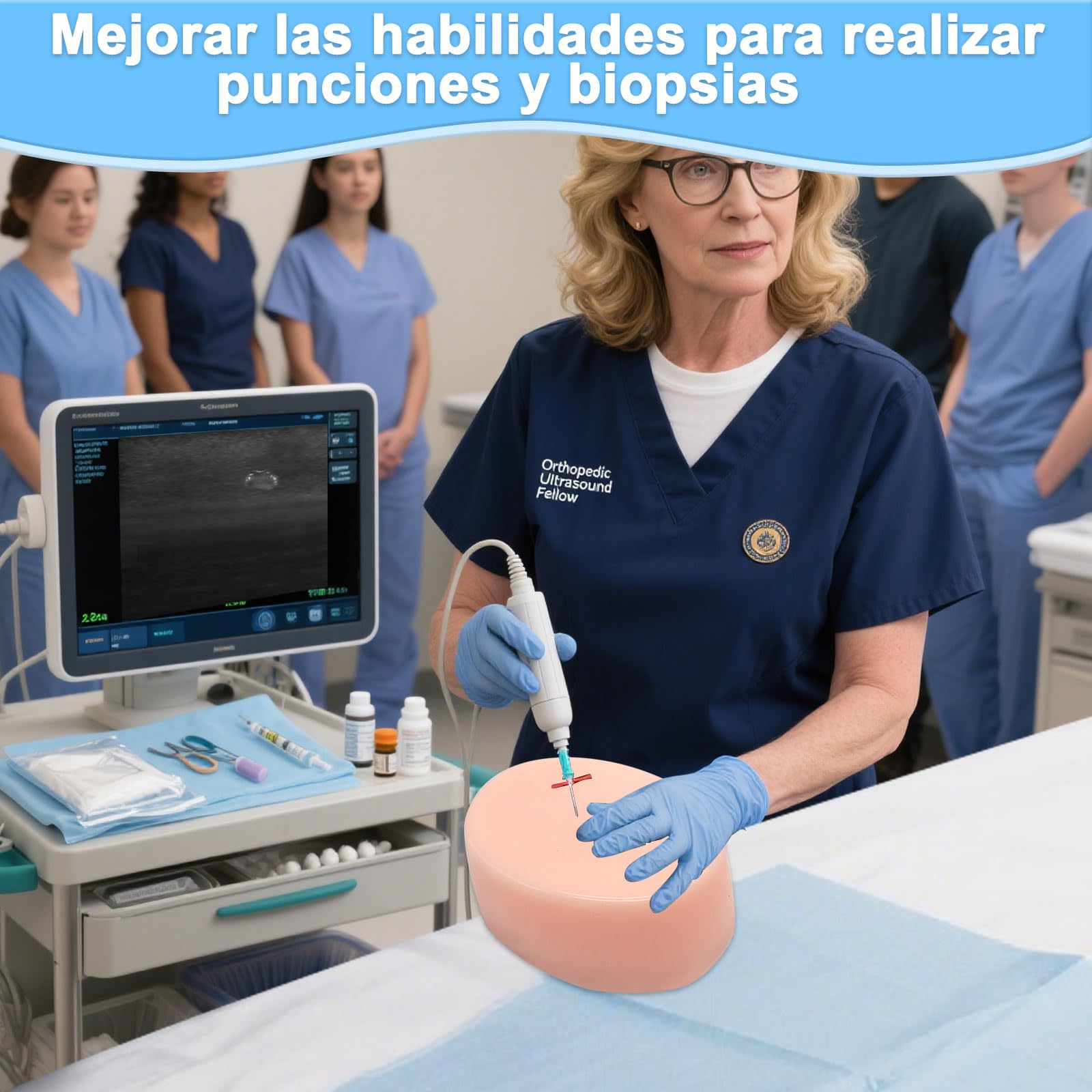 Modelo de Entrenamiento para Biopsia & Punción Tumoral con Ultrasonido – Fantoma de Simulación Realista de Masas, Tumores, Quistes & Nódulos Superficiales | Herramienta para Estudiantes de Medicina.