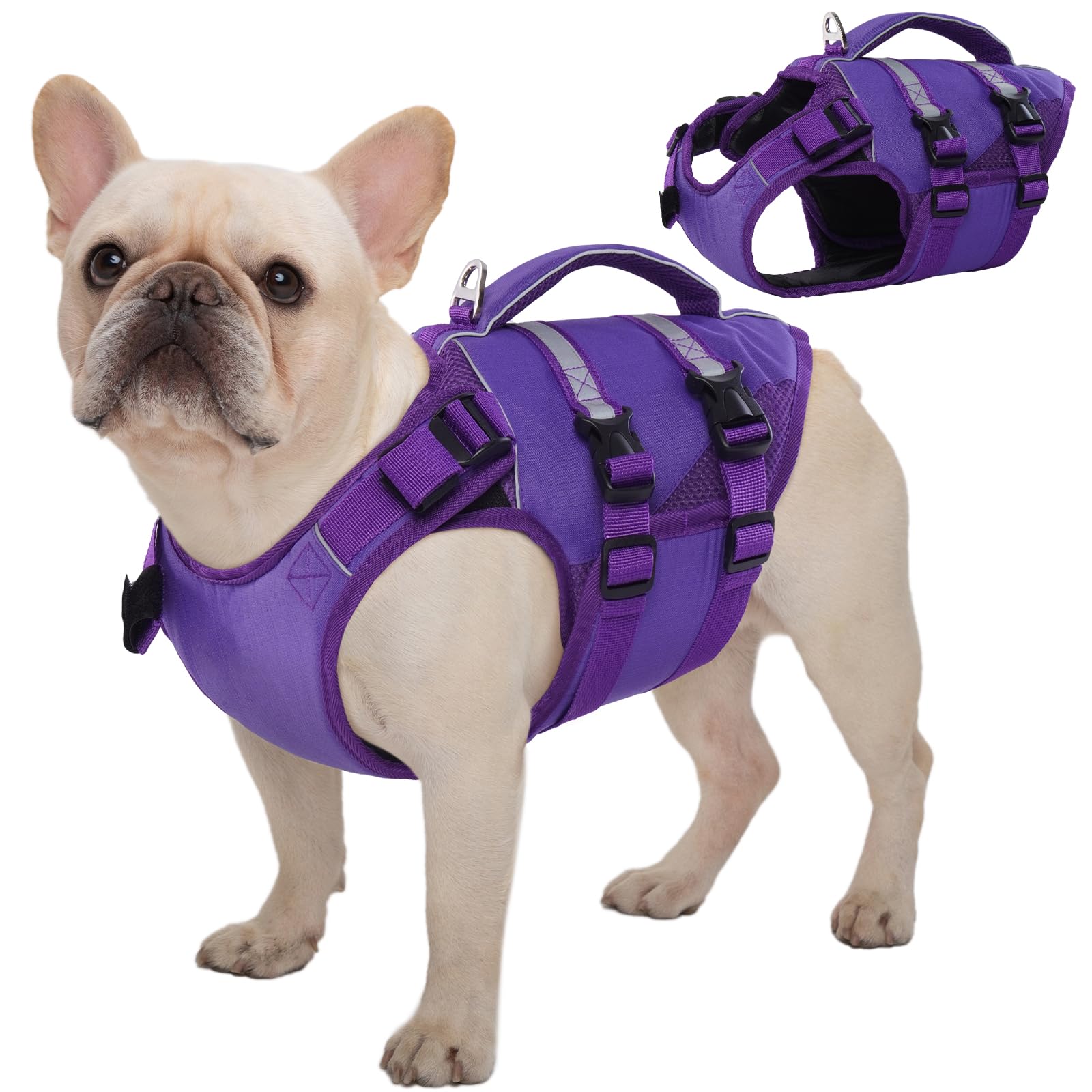 Kuoser Dog Life Jacket, High Flotation Dog Life Vest for Swimming Boating, Adjustable Ripstop Pet Lifesaver for Small Medium and Large Dogs,