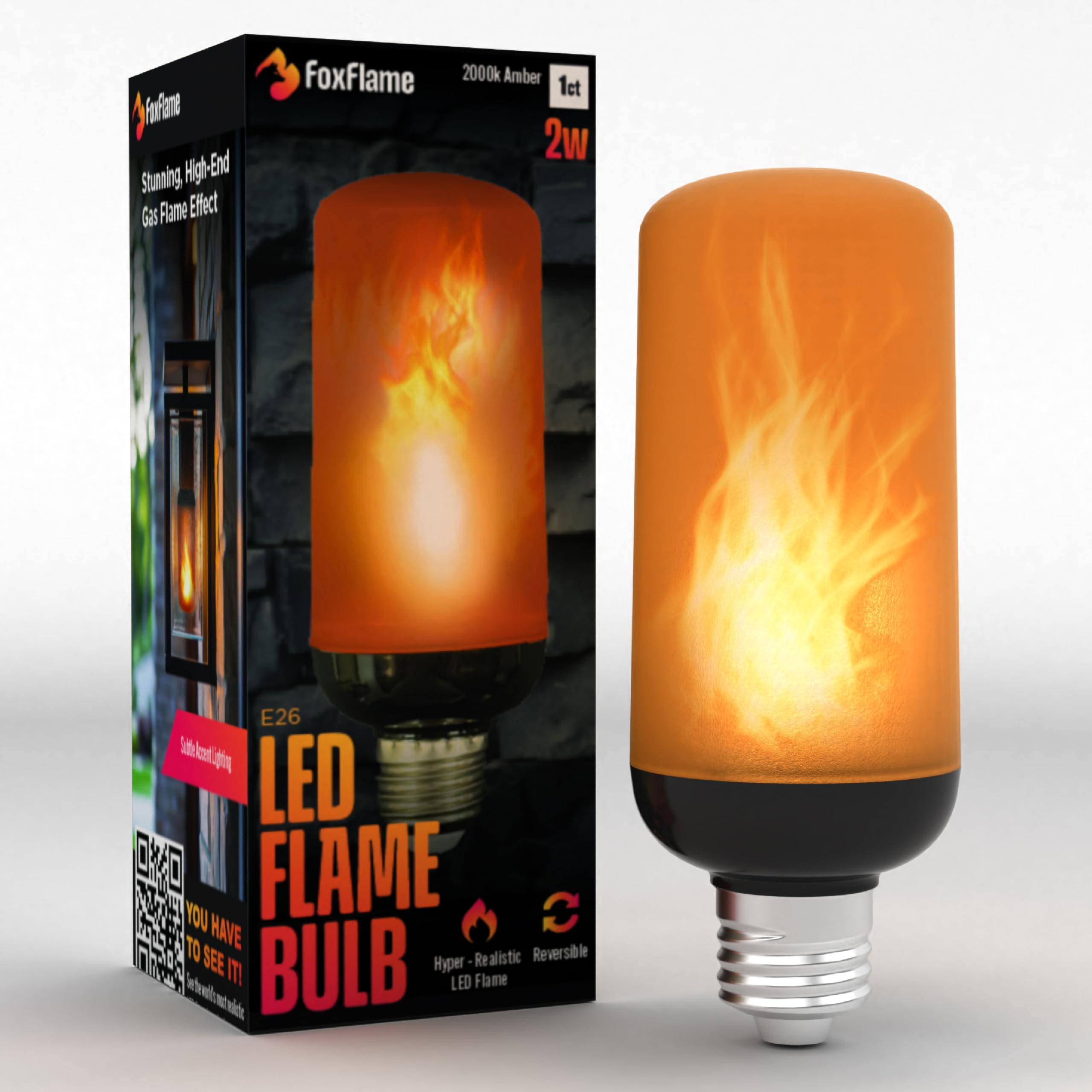 FoxFlame Medium Flame LED Flickering Light Bulbs-E26 Base Patented