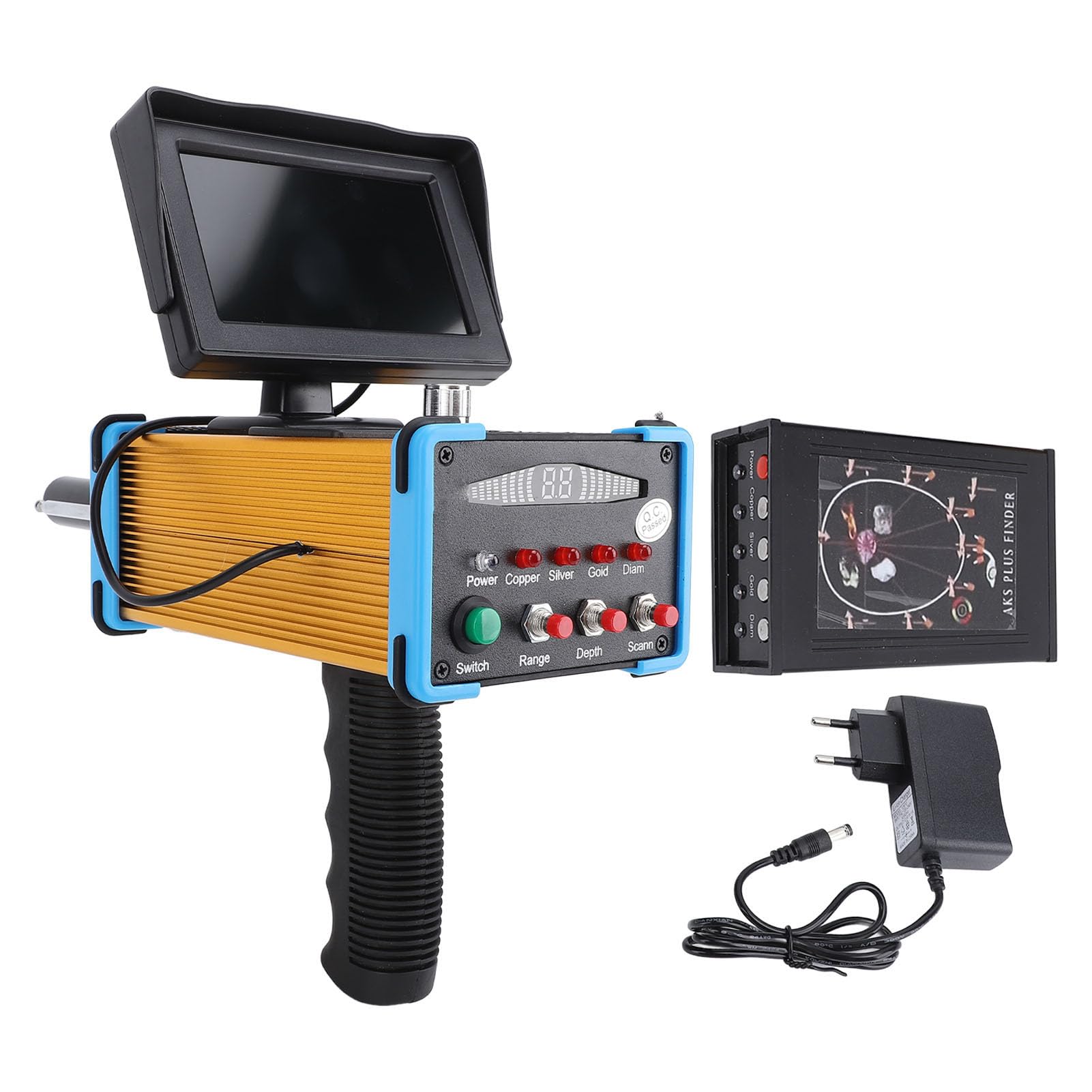 Detector de Metales, 15 M de Profundidad, 1000 M de Alcance de Búsqueda, Buscador de Oro, Plata y Cobre con Pantalla de Visualización, para Búsqueda de Tesoros y (Enchufe europeo 100-240V)