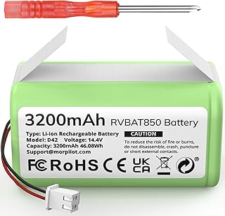 3200mAh RVBAT850 Battery, Battery Replacement for Shark Vacuum, Suitable for Rvbat850 Shark Ion-battery R75, RV761, RV850C, RV1000S, RV1100VL, RV101AE, UR1000SR, RV700_N, RV720_N(2-Prong Connector)