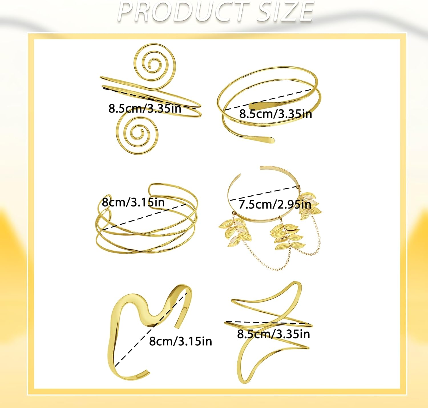 6Pcs Arm Cuff Gold Upper Arm Cuff Bracelets Bangle Jewelry Adjustable Armband Set for Women - Image 4