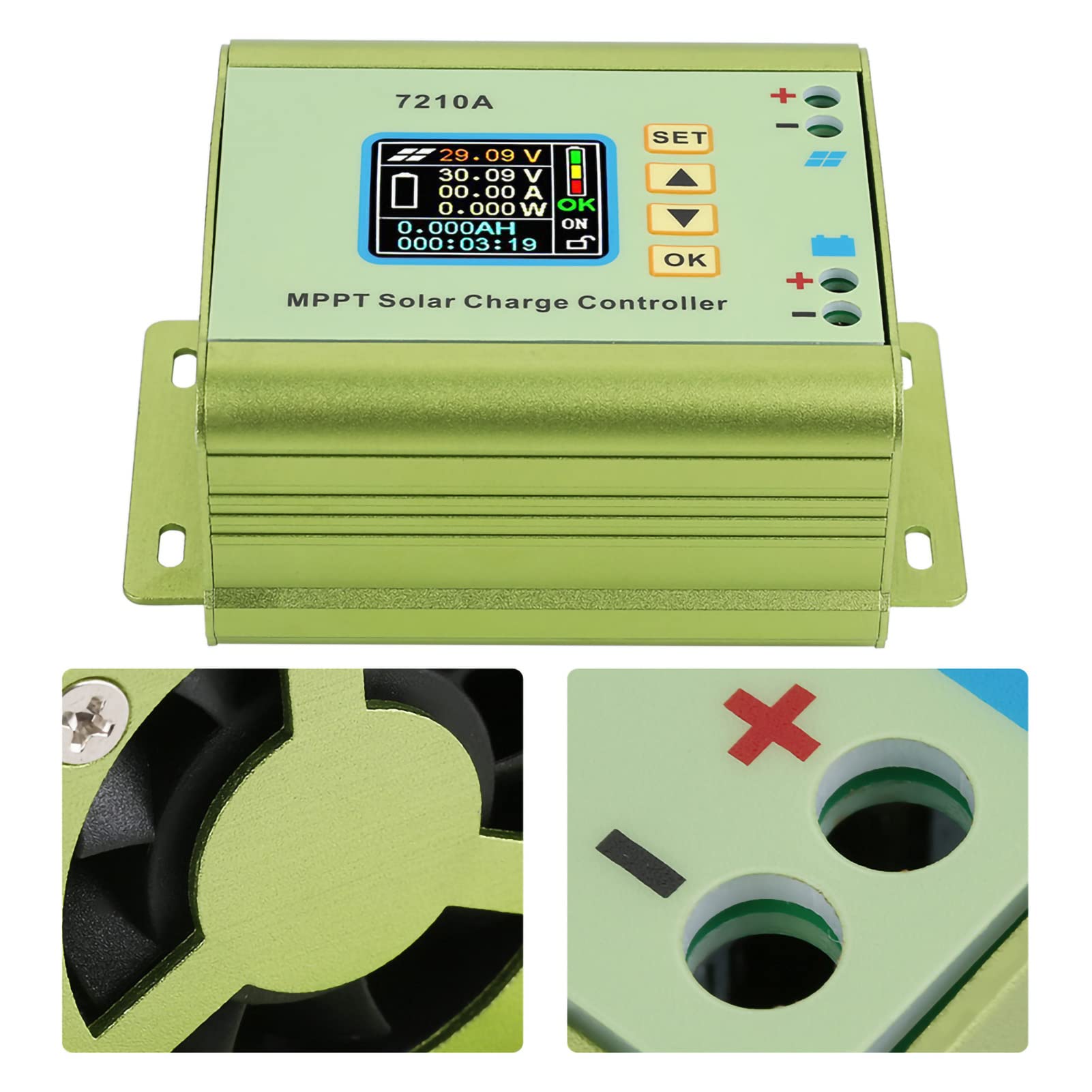 Akozon Solarladeregler MPT-7210A Aluminiumlegierung LCD Anzeige MPPT Solarpanel Laderegler Batterie Regler Laderegler mit LCD-Display für 24/36/48/60/72V-Batterie