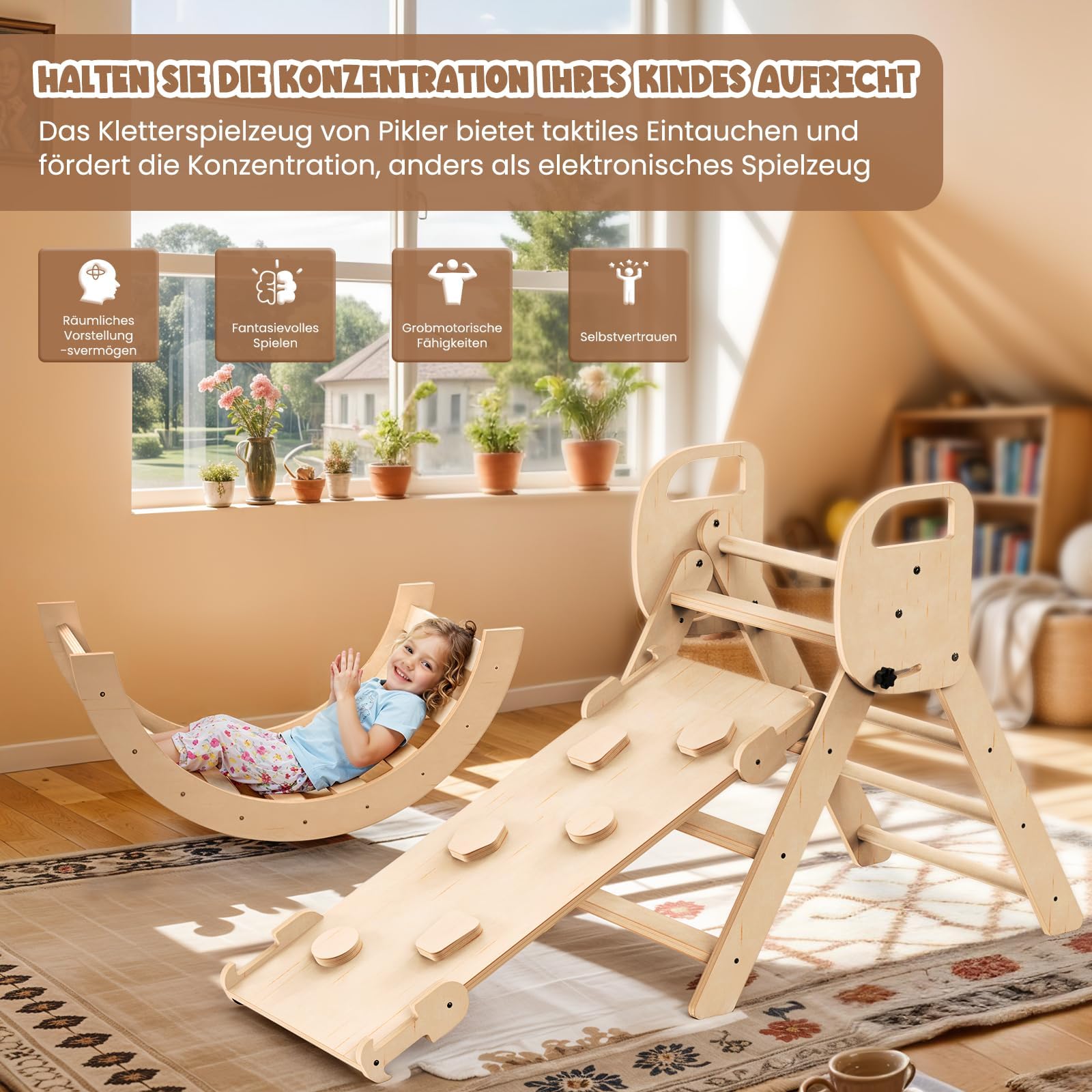 7-in-1 Montessori Klettergerüst Indoor Set, Verformbares Kletterdreieck mit Rutsche und Kletterbogen, Ideal für Babys und Kleinkinder 1-6 Jahre, Fördert Spiel, Bewegung und Kreativität